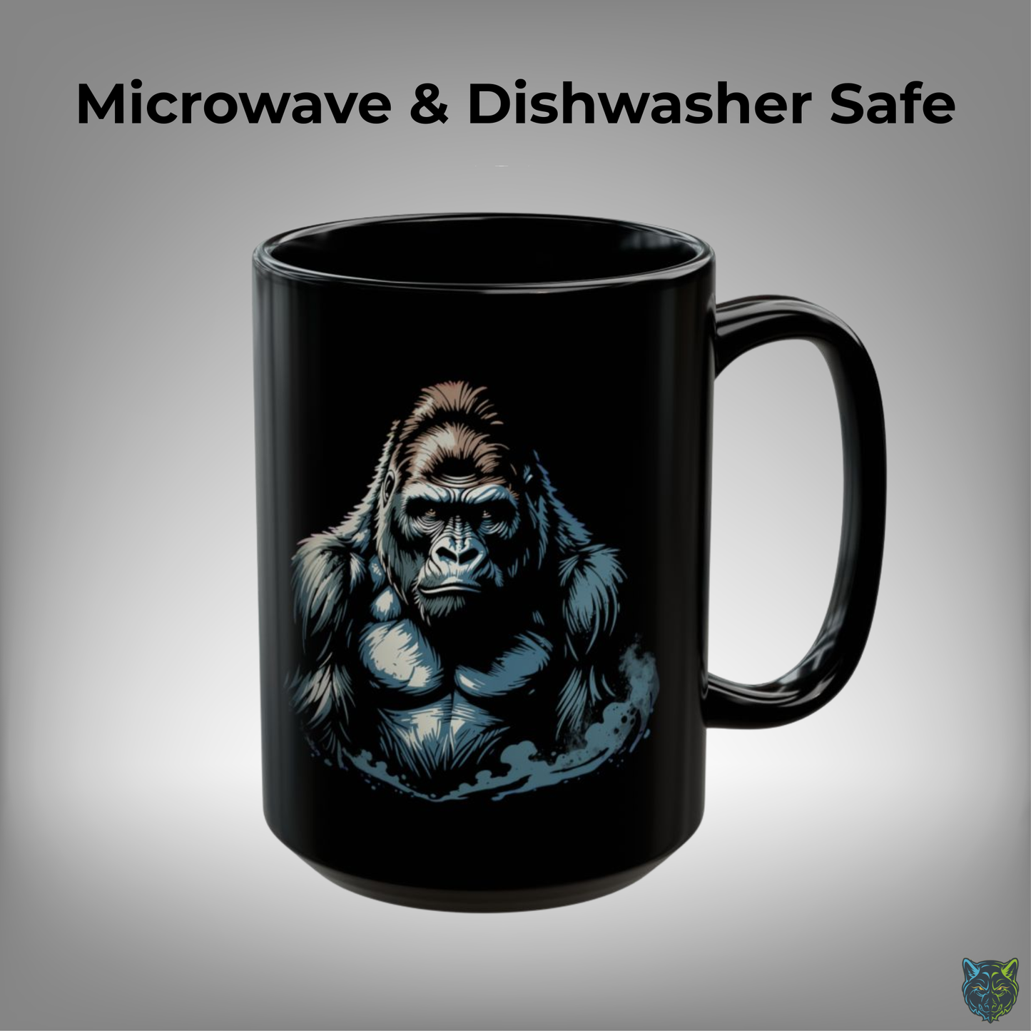 Gorilla Coffee Mug Silverback Wildlife Design Black Ceramic 15oz Animal Lover Gift by Lair Gadgets