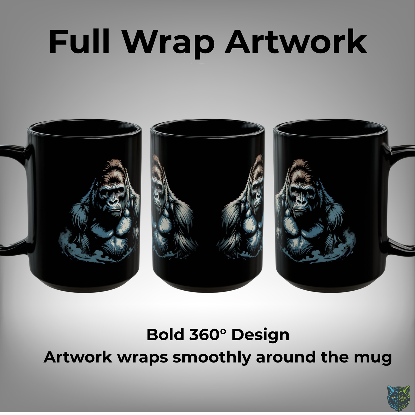 Gorilla Coffee Mug Silverback Wildlife Design Black Ceramic 15oz Animal Lover Gift by Lair Gadgets