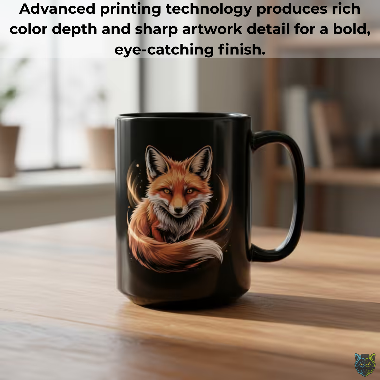 Fox Coffee Mug Wildlife Design Black Ceramic 15oz Animal Lover Gift by Lair Gadgets