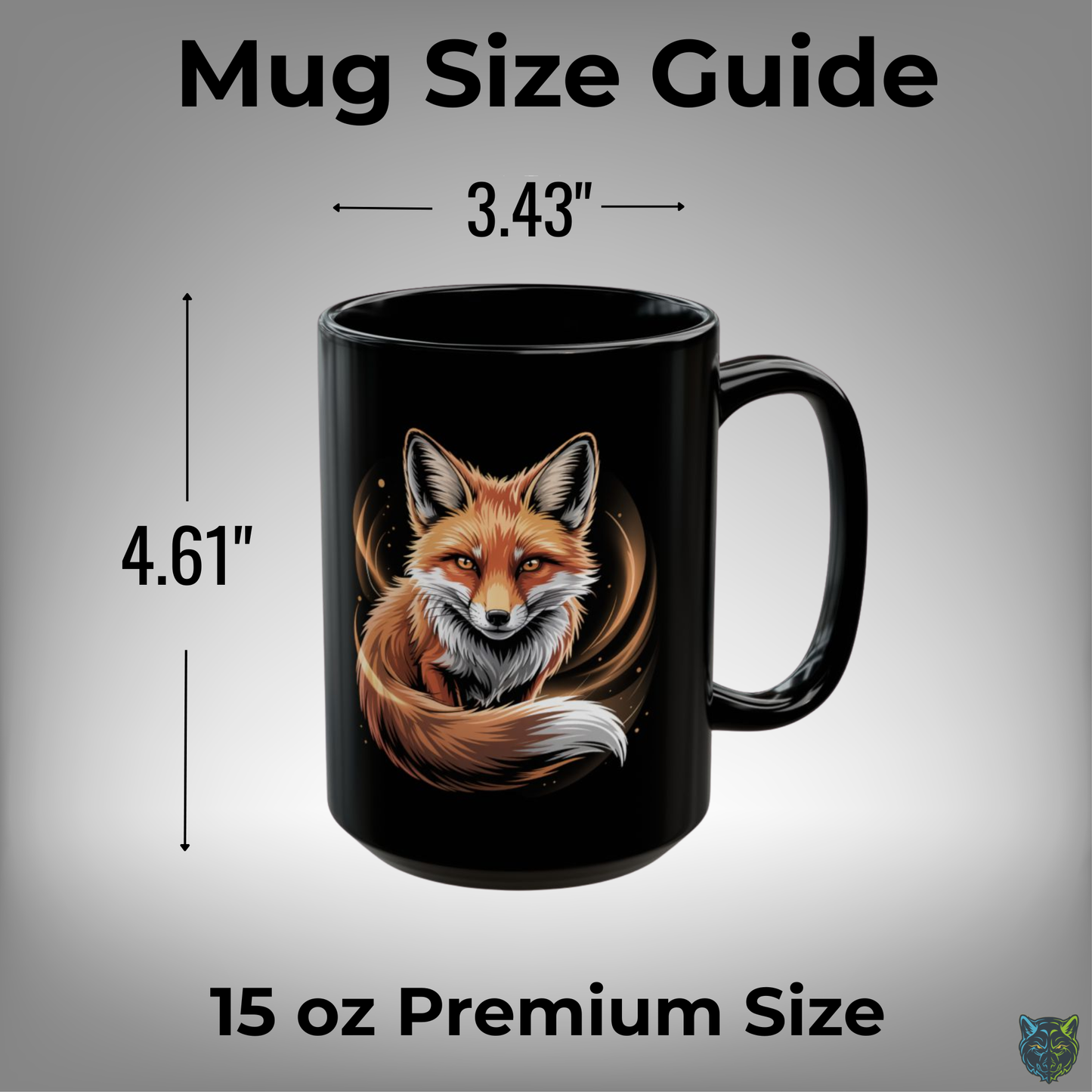 Fox Coffee Mug Wildlife Design Black Ceramic 15oz Animal Lover Gift by Lair Gadgets