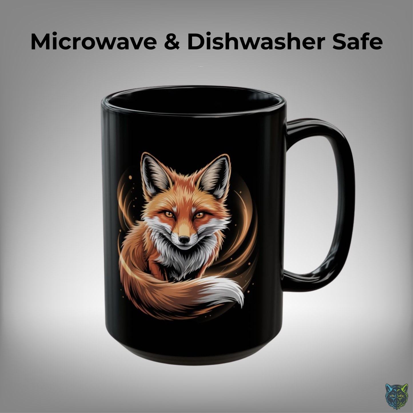 Fox Coffee Mug Wildlife Design Black Ceramic 15oz Animal Lover Gift by Lair Gadgets