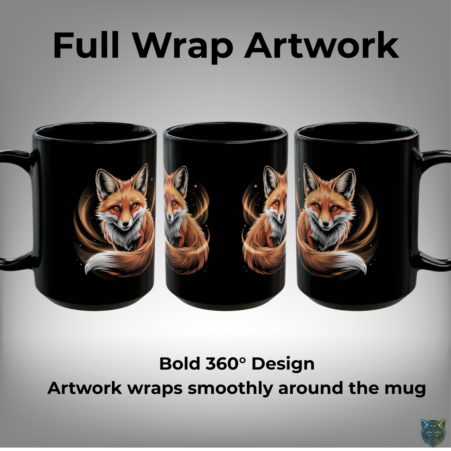 Fox Coffee Mug Wildlife Design Black Ceramic 15oz Animal Lover Gift by Lair Gadgets