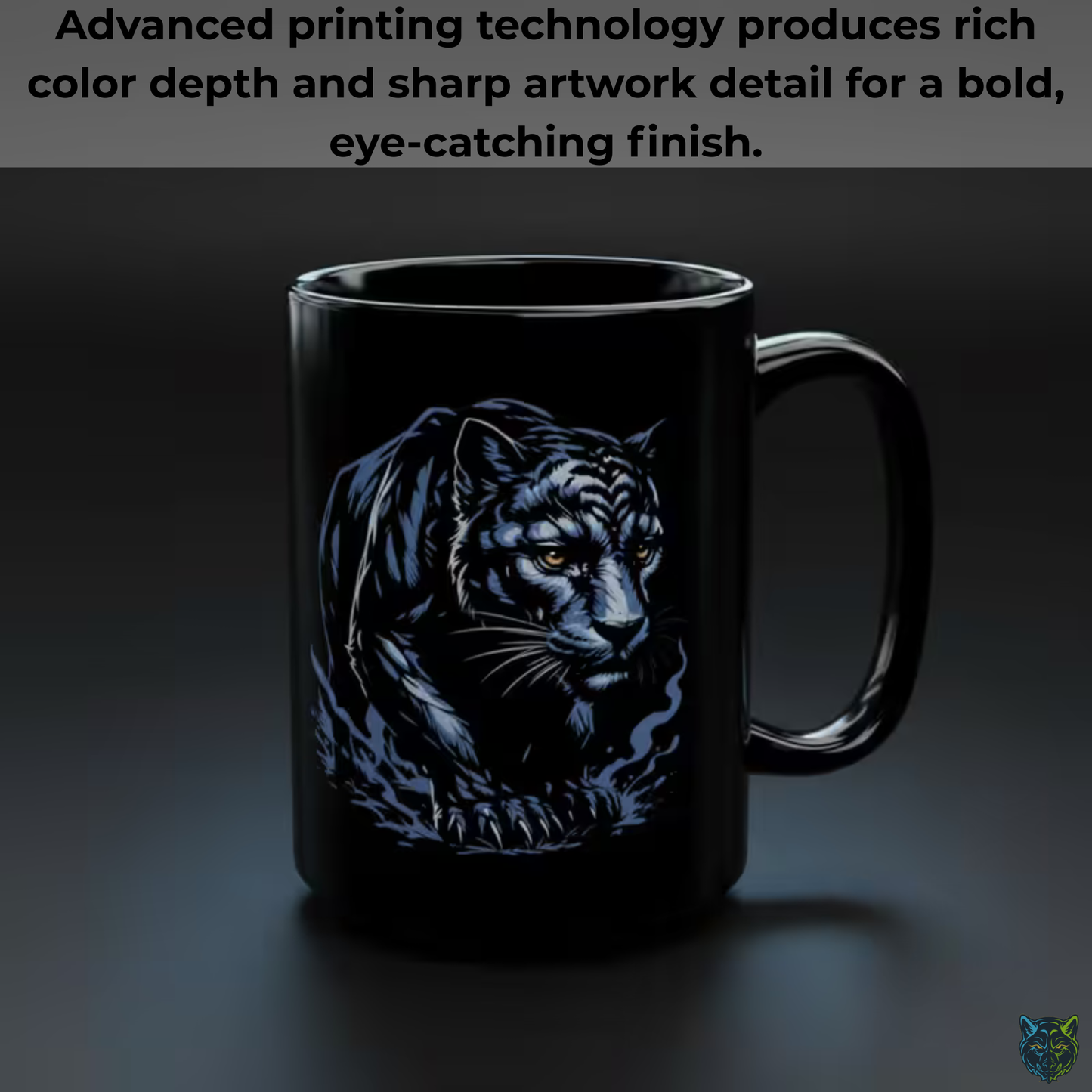 Black Panther Coffee Mug Shadow Wildlife Design Black Ceramic 15oz Animal Lover Gift by Lair Gadgets