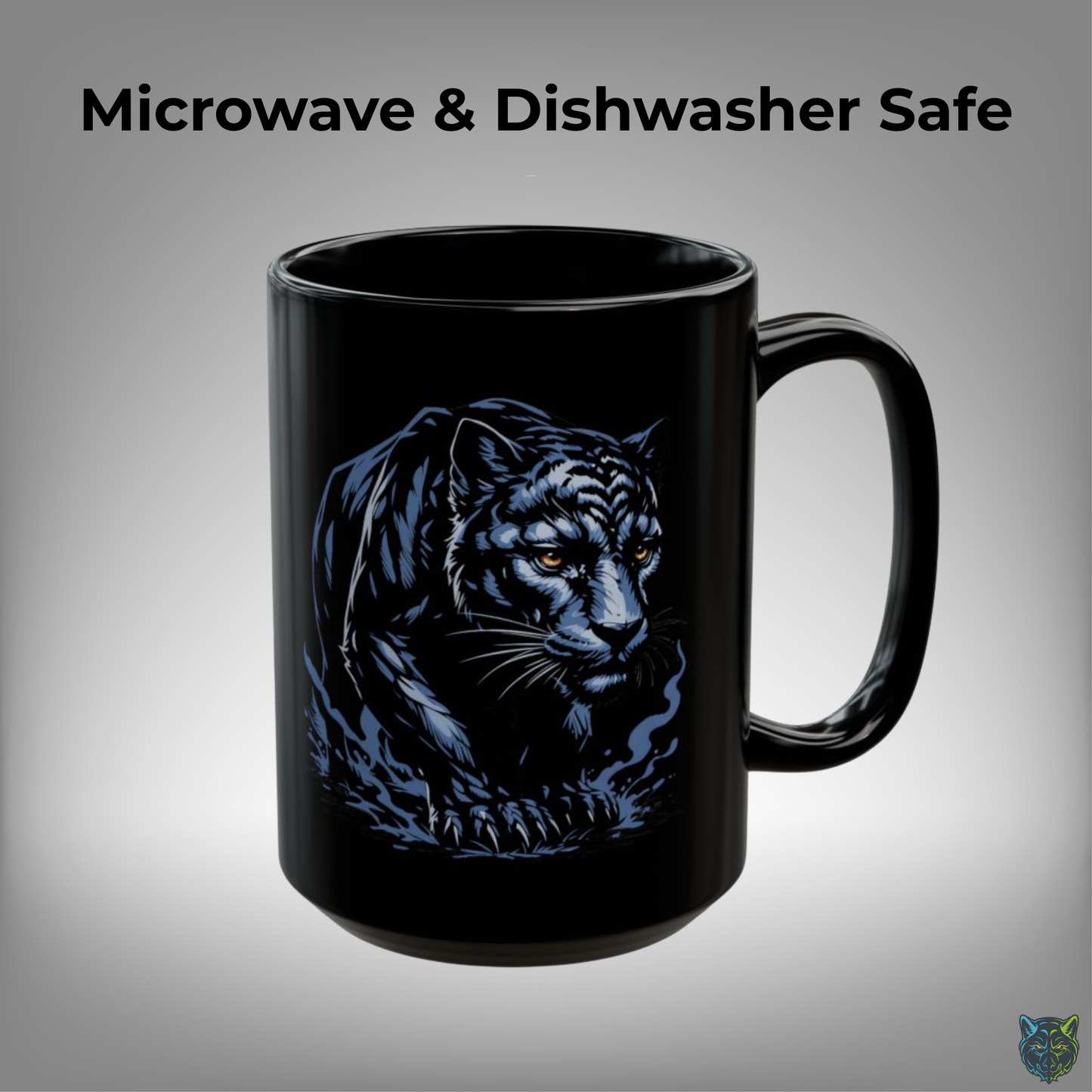Black Panther Coffee Mug Shadow Wildlife Design Black Ceramic 15oz Animal Lover Gift by Lair Gadgets
