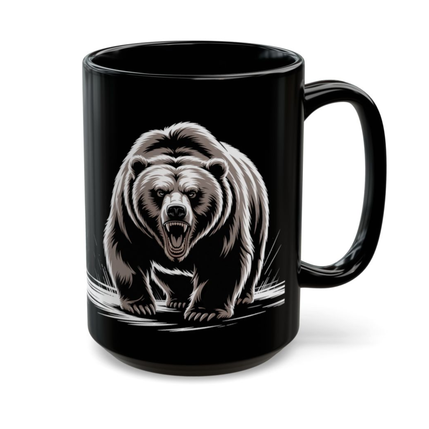 Bear Coffee Mug Roaring Animal Design Black Ceramic 15oz Wildlife Gift by Lair Gadgets