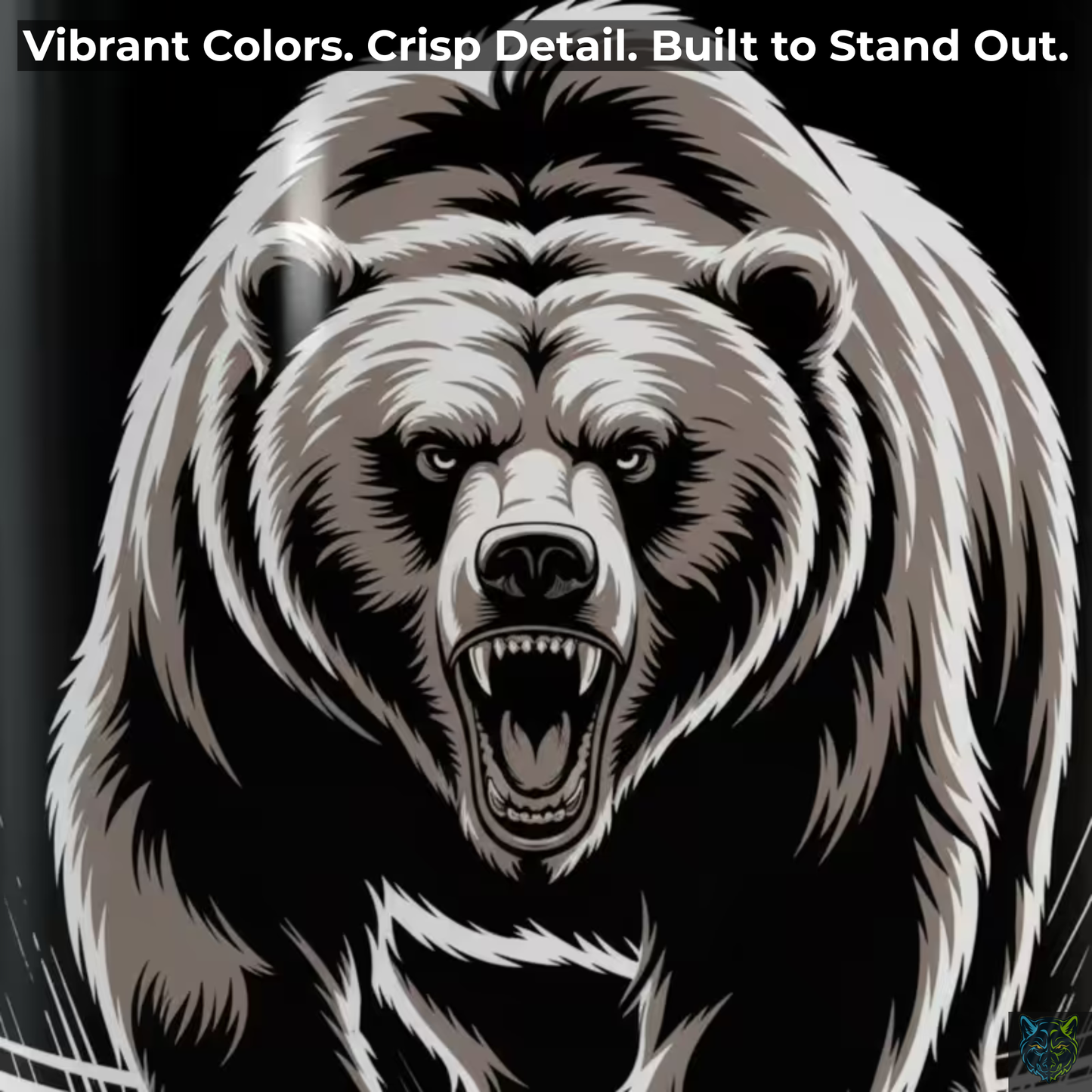 Bear Coffee Mug Roaring Animal Design Black Ceramic 15oz Wildlife Gift by Lair Gadgets