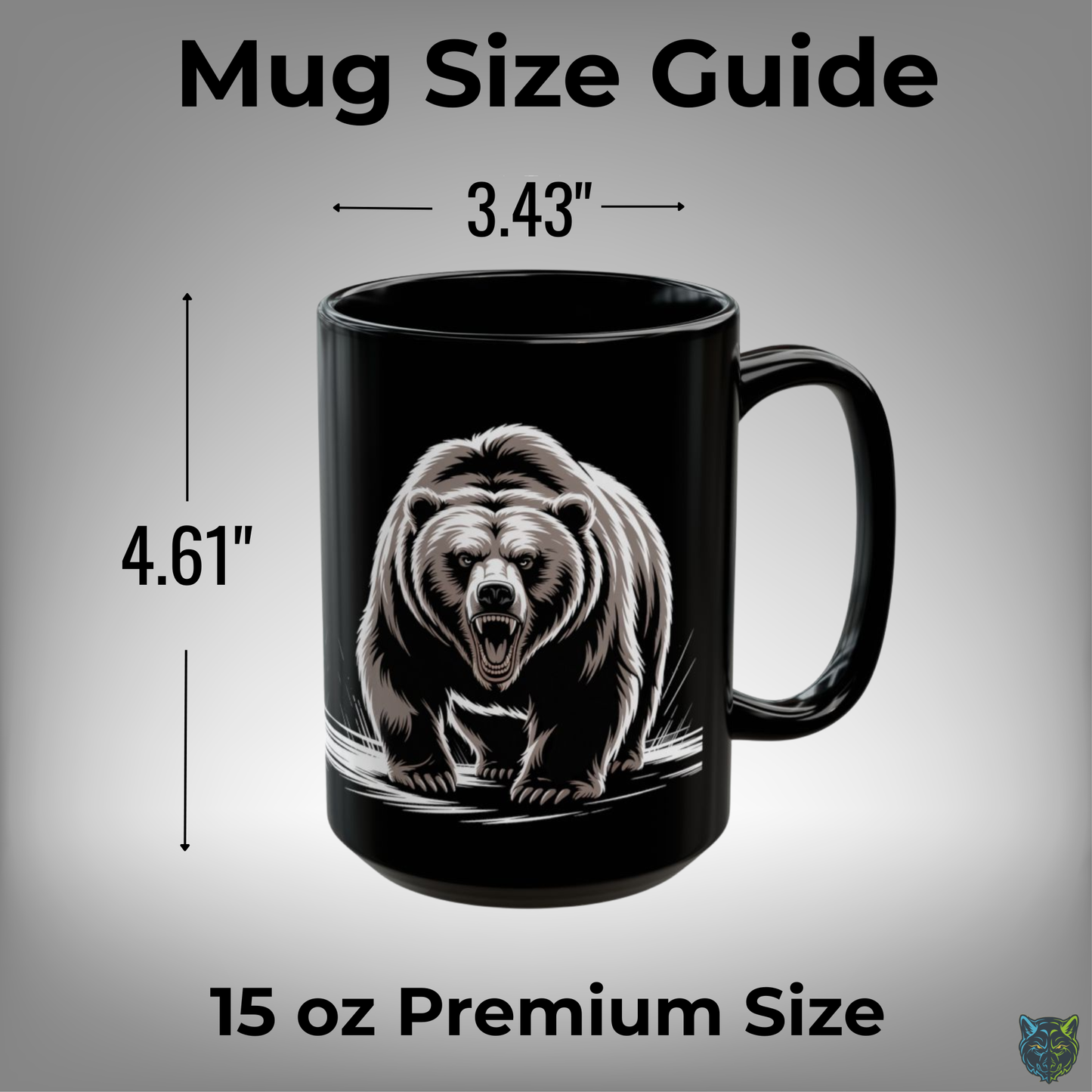 Bear Coffee Mug Roaring Animal Design Black Ceramic 15oz Wildlife Gift by Lair Gadgets