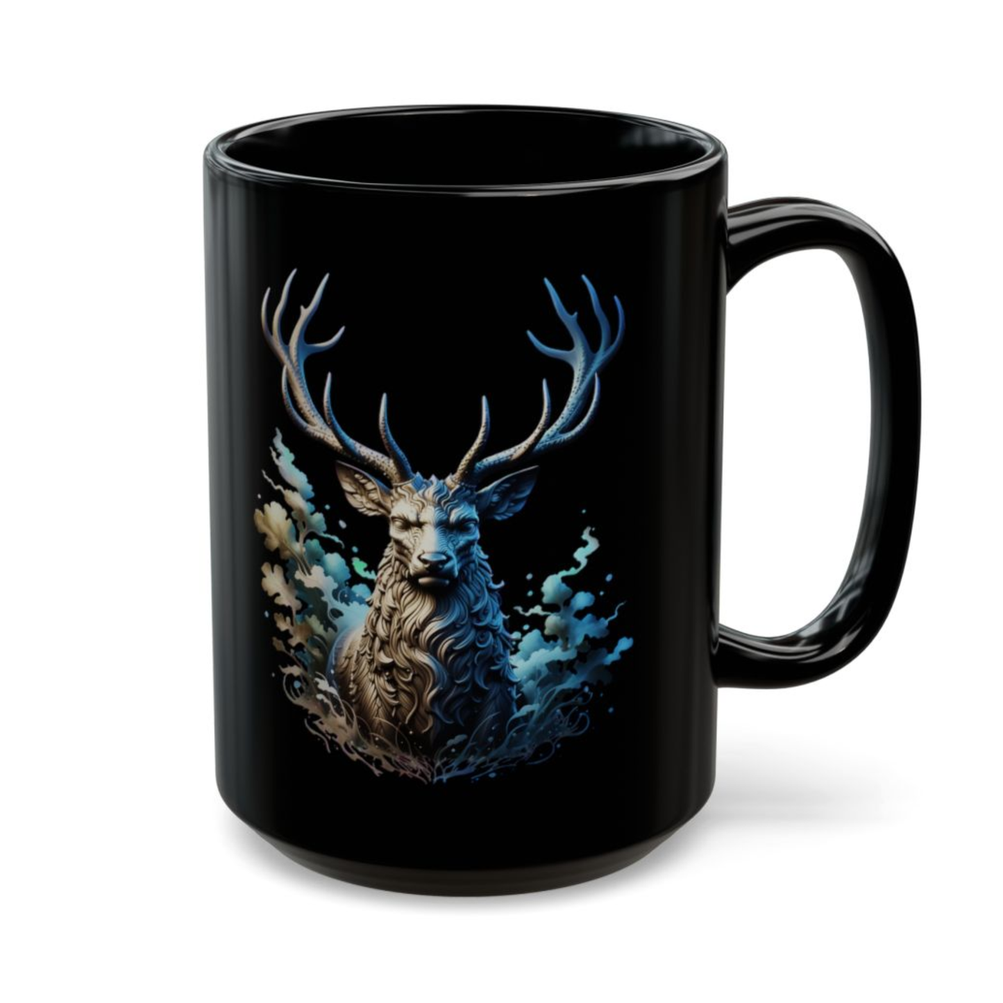 Deer Coffee Mug Stag Wildlife Design Black Ceramic 15oz Animal Lover Gift by Lair Gadgets