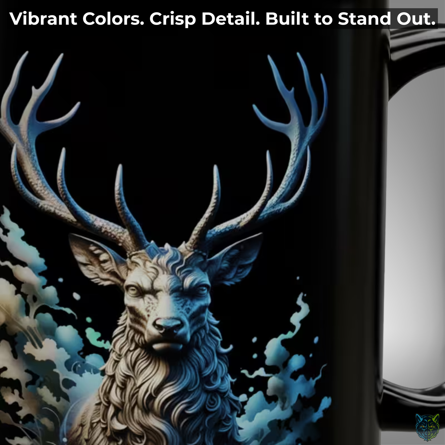 Deer Coffee Mug Stag Wildlife Design Black Ceramic 15oz Animal Lover Gift by Lair Gadgets