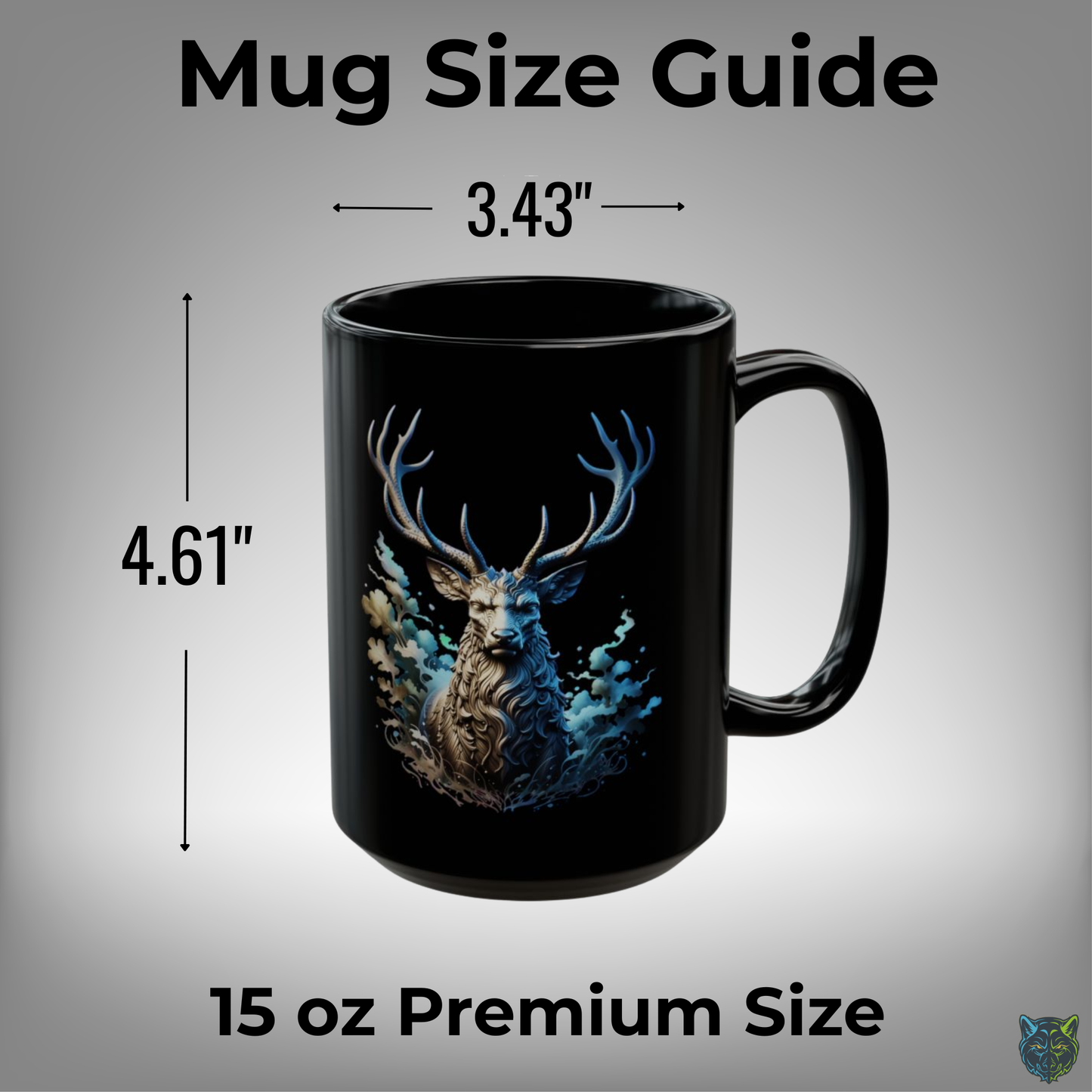 Deer Coffee Mug Stag Wildlife Design Black Ceramic 15oz Animal Lover Gift by Lair Gadgets