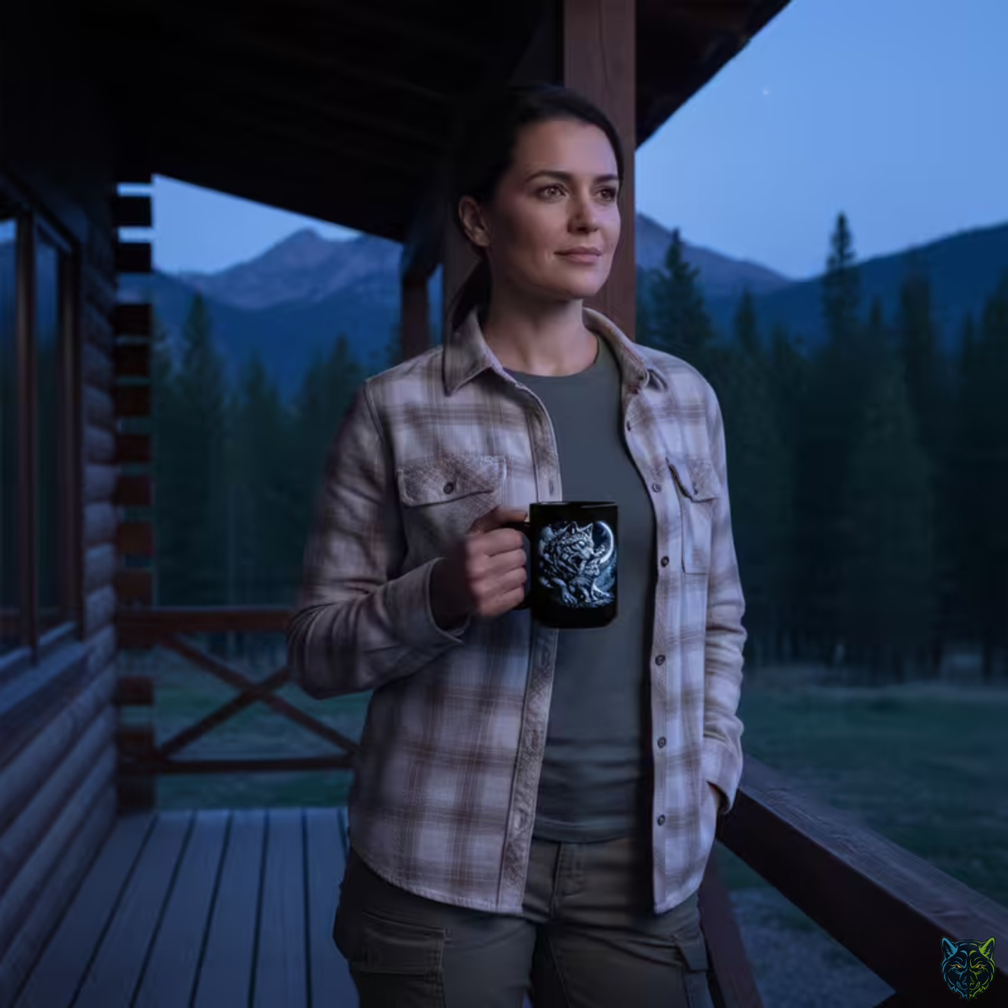 Wolf Coffee Mug Moonlit Forest Wolves Black Ceramic 15oz Wildlife Nature Cup Gift by Lair Gadgets