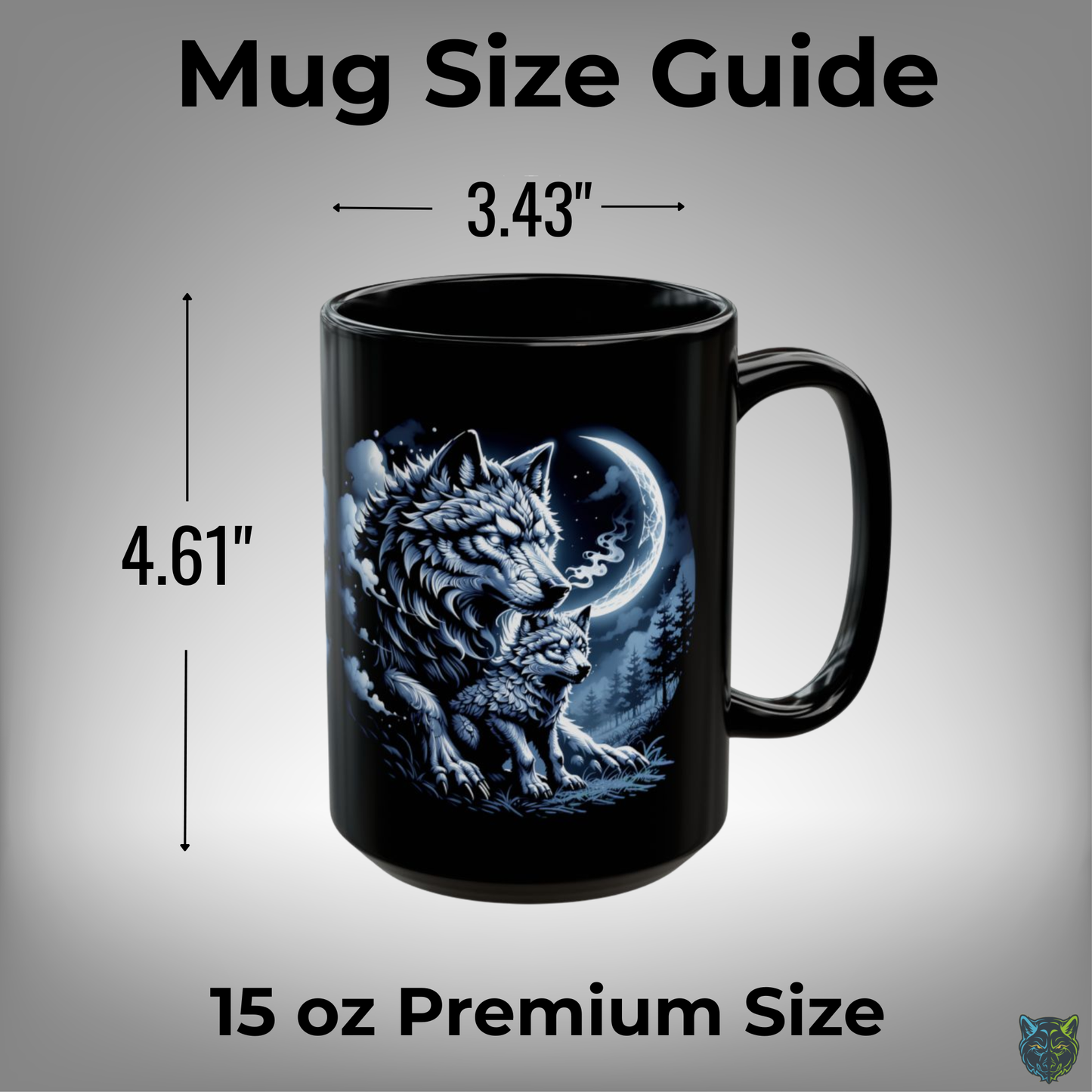 Wolf Coffee Mug Moonlit Forest Wolves Black Ceramic 15oz Wildlife Nature Cup Gift by Lair Gadgets