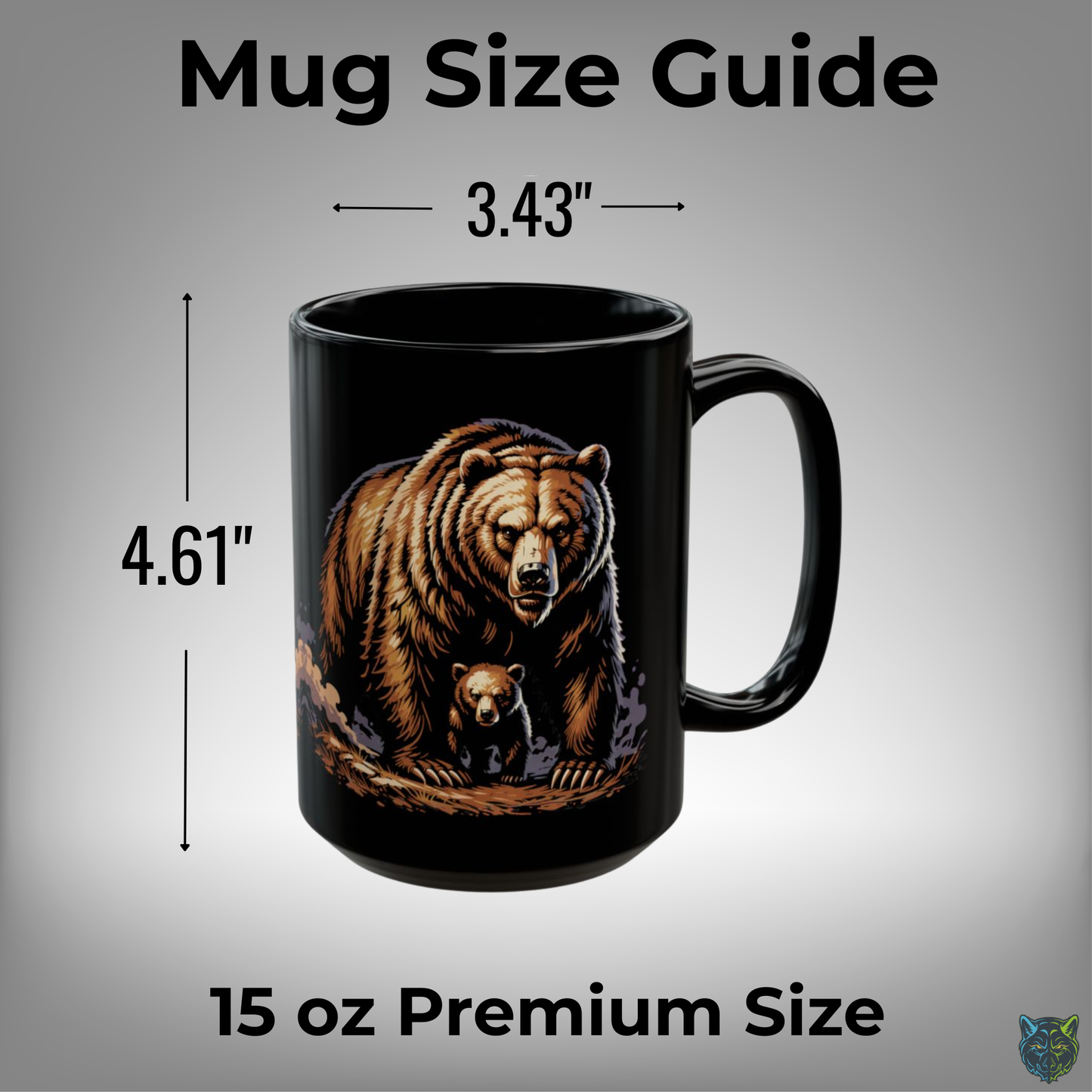 Bear Coffee Mug Mama Bear Cub Black Ceramic 15oz Wildlife Nature Cup Gift by Lair Gadgets