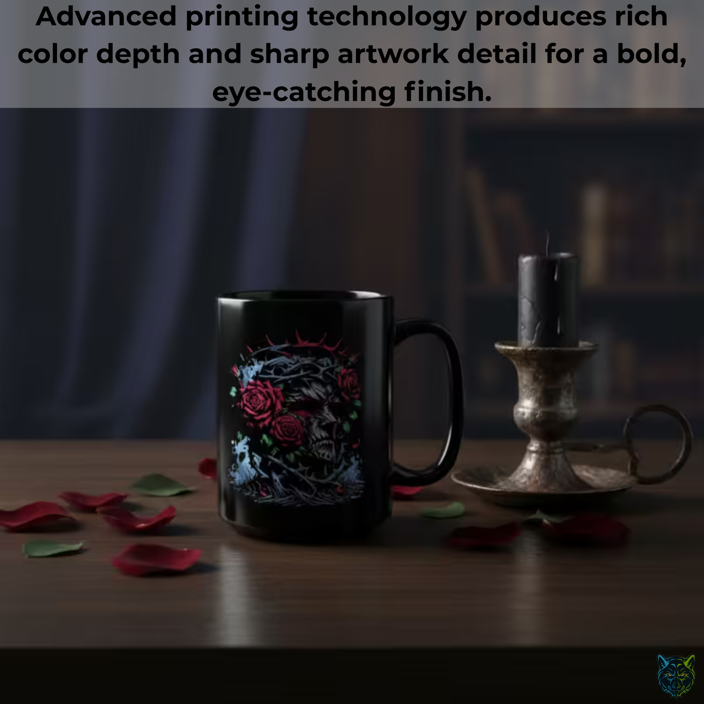 Skull Coffee Mug Gothic Rose Thorn Crown Black Ceramic 15oz Dark Aesthetic Cup Gift by Lair Gadgets
