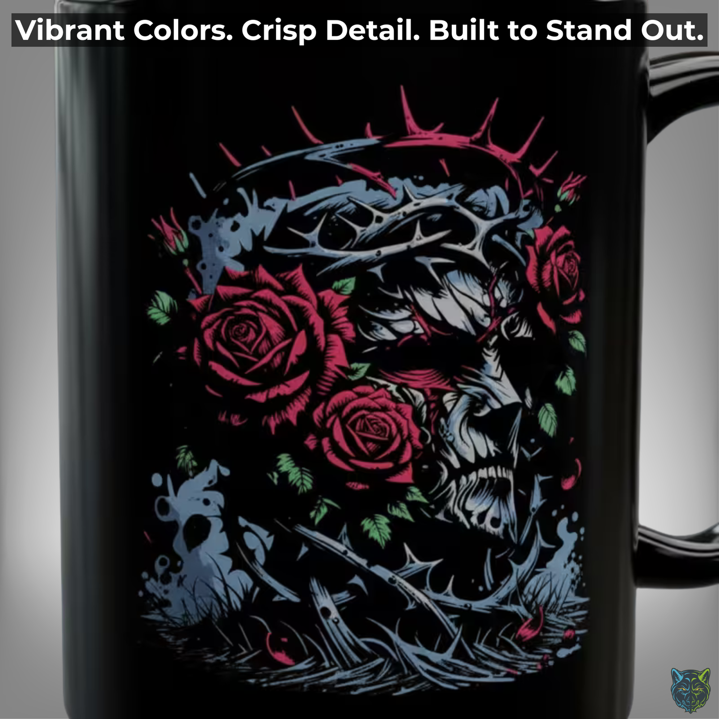Skull Coffee Mug Gothic Rose Thorn Crown Black Ceramic 15oz Dark Aesthetic Cup Gift by Lair Gadgets