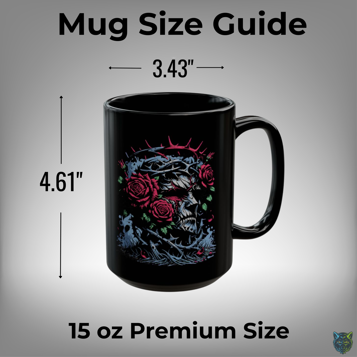 Skull Coffee Mug Gothic Rose Thorn Crown Black Ceramic 15oz Dark Aesthetic Cup Gift by Lair Gadgets
