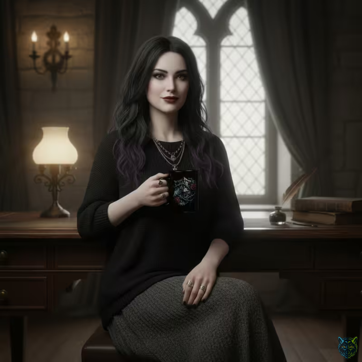 Gothic Coffee Mug Thorn Rose Shield Black Ceramic 15oz Medieval Dark Aesthetic Cup Gift by Lair Gadgets