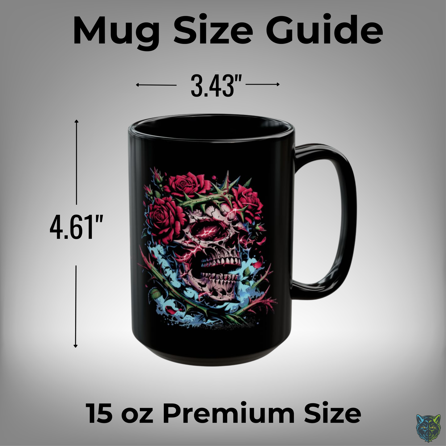 Skull Coffee Mug Lightning Rose Thorn Crown Black Ceramic 15oz Gothic Dark Aesthetic Cup Gift by Lair Gadgets