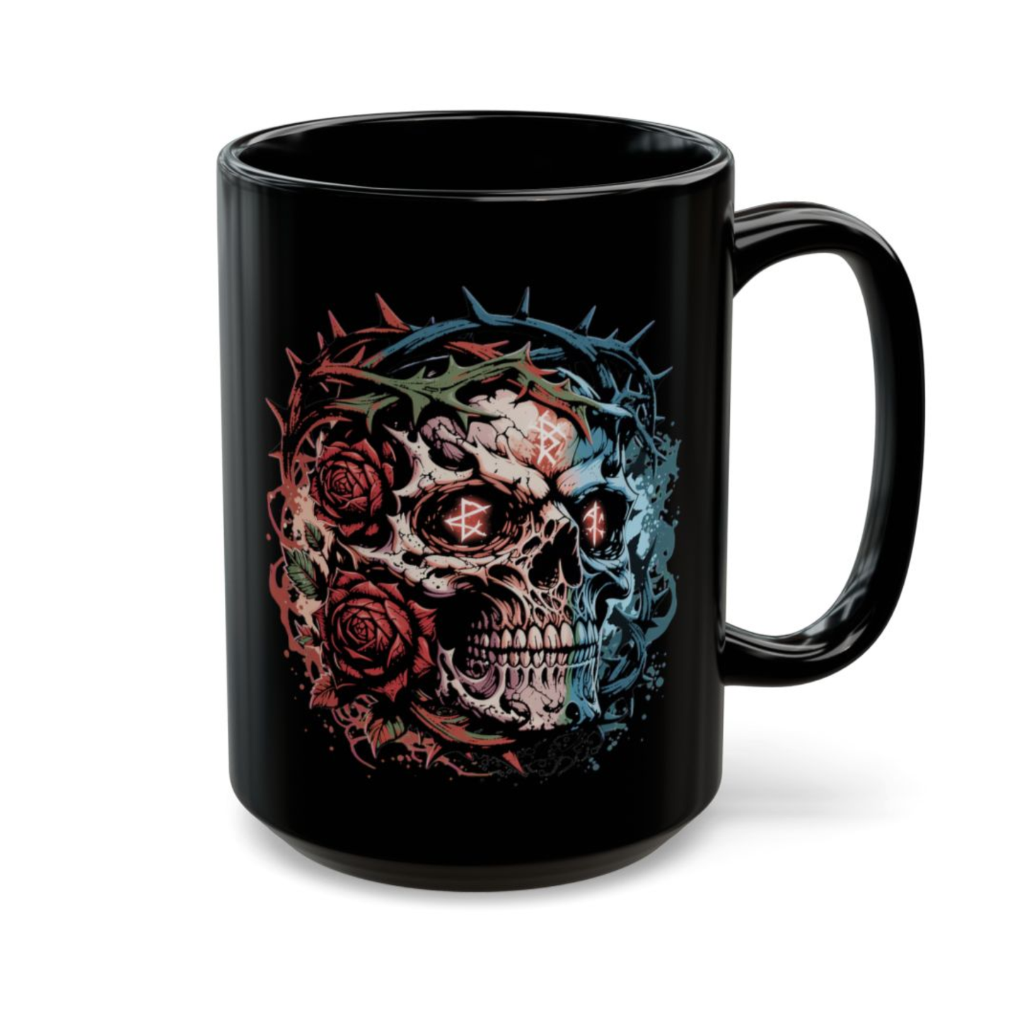 Skull Coffee Mug Thorn Crown Rose Gothic Black Ceramic 15oz Dark Aesthetic Cup Gift by Lair Gadgets