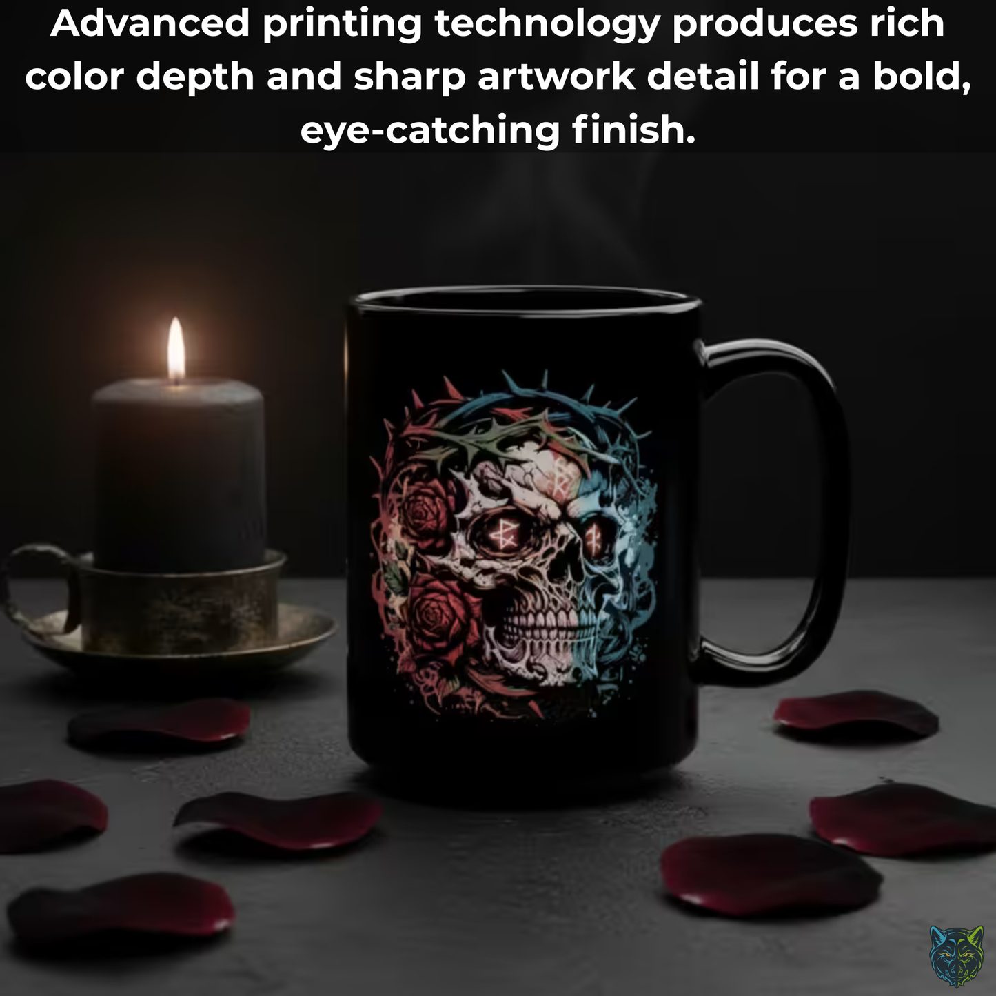 Skull Coffee Mug Thorn Crown Rose Gothic Black Ceramic 15oz Dark Aesthetic Cup Gift by Lair Gadgets