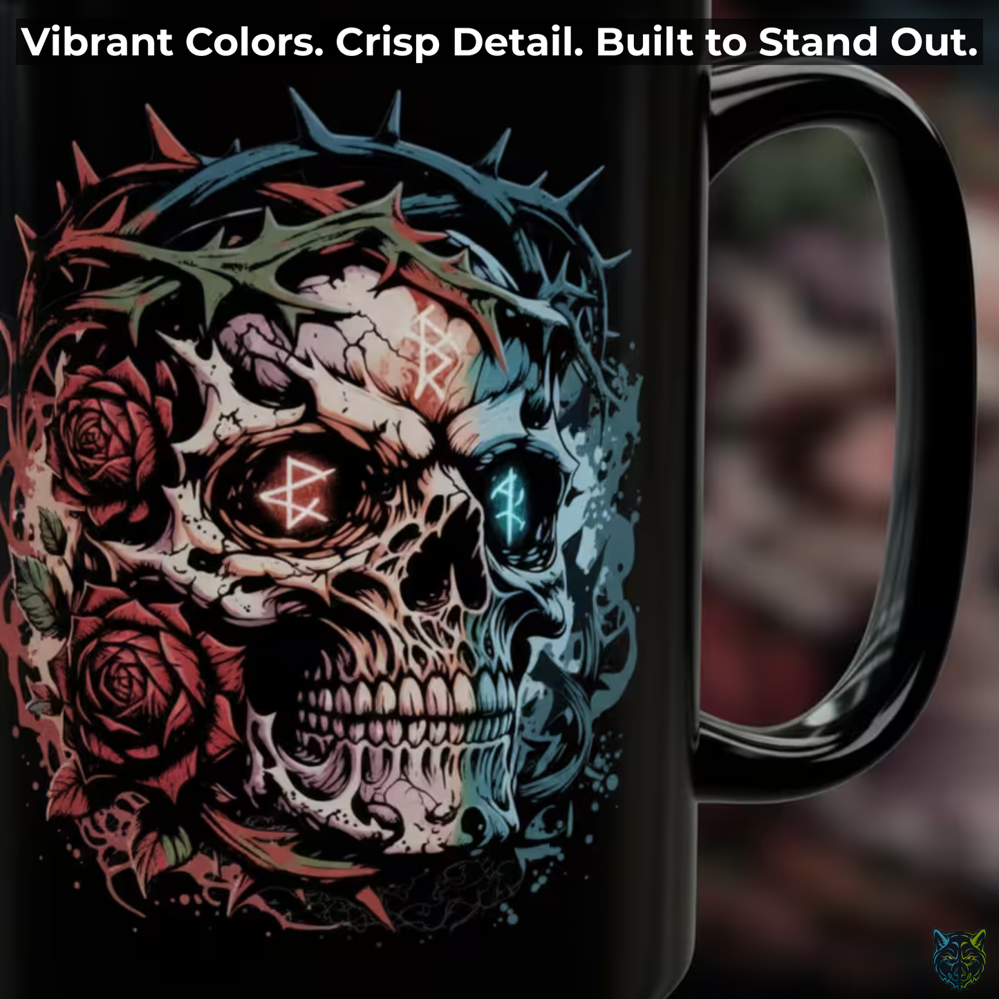 Skull Coffee Mug Thorn Crown Rose Gothic Black Ceramic 15oz Dark Aesthetic Cup Gift by Lair Gadgets