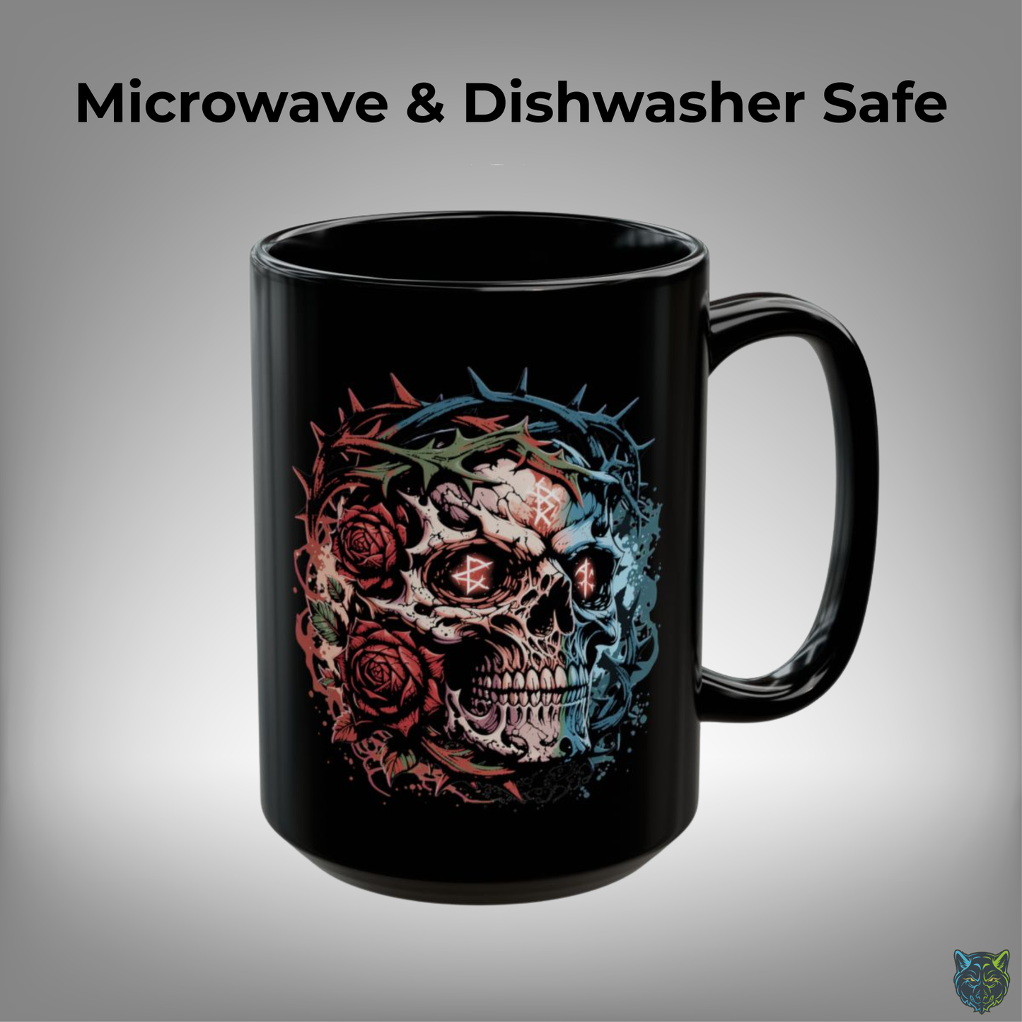 Skull Coffee Mug Thorn Crown Rose Gothic Black Ceramic 15oz Dark Aesthetic Cup Gift by Lair Gadgets