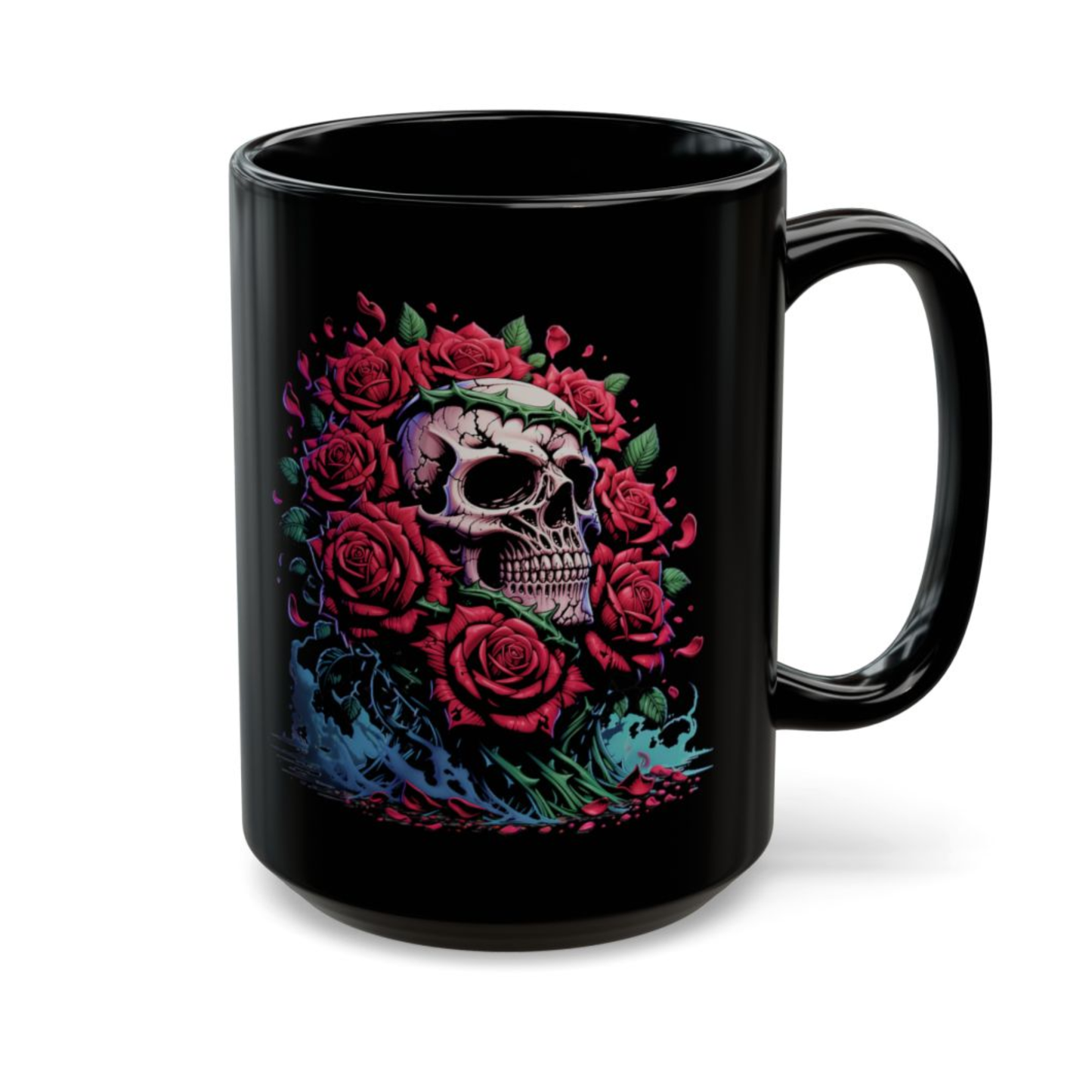 Skull Coffee Mug Red Rose Gothic Black Ceramic 15oz Dark Aesthetic Cup Gift by Lair Gadgets