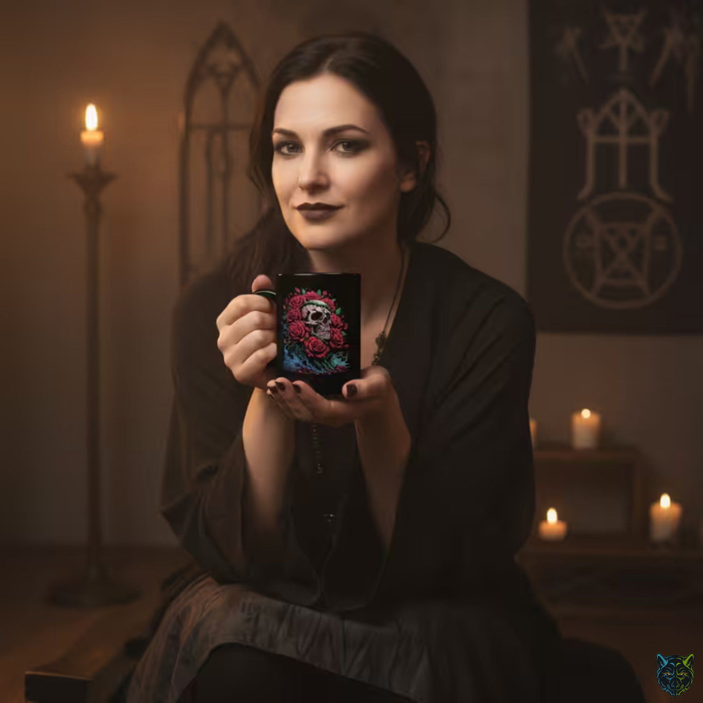 Skull Coffee Mug Red Rose Gothic Black Ceramic 15oz Dark Aesthetic Cup Gift by Lair Gadgets
