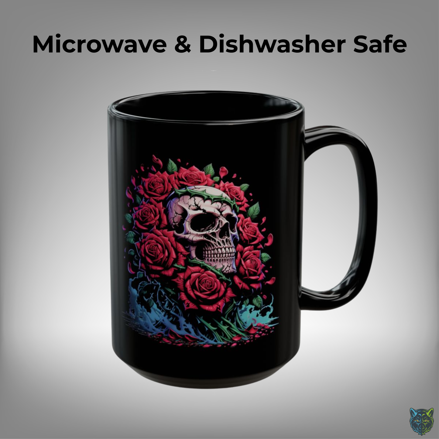 Skull Coffee Mug Red Rose Gothic Black Ceramic 15oz Dark Aesthetic Cup Gift by Lair Gadgets