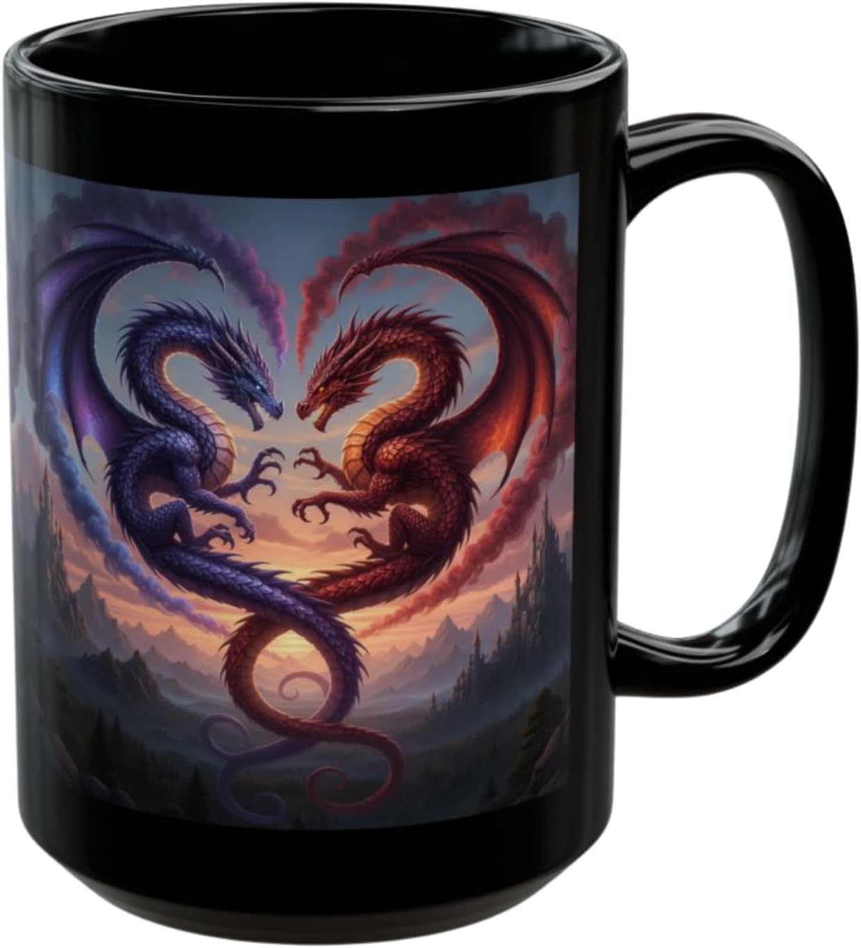 Dragon Couple Coffee Mug 15oz Romantic Fantasy Gift by Lair Gadgets Black Mug (15oz)