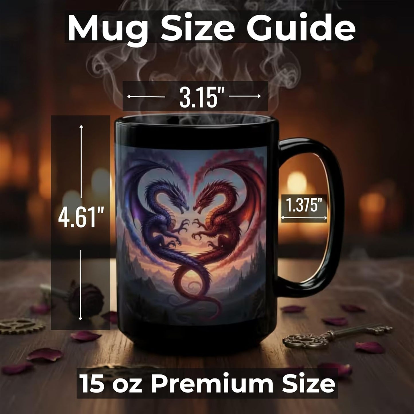 Dragon Couple Coffee Mug 15oz Romantic Fantasy Gift by Lair Gadgets Black Mug (15oz)