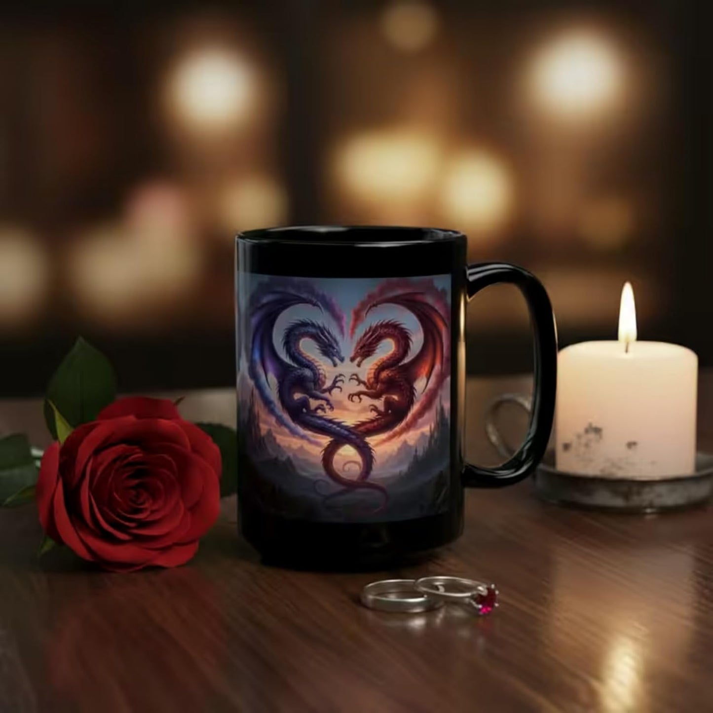 Dragon Couple Coffee Mug 15oz Romantic Fantasy Gift by Lair Gadgets Black Mug (15oz)