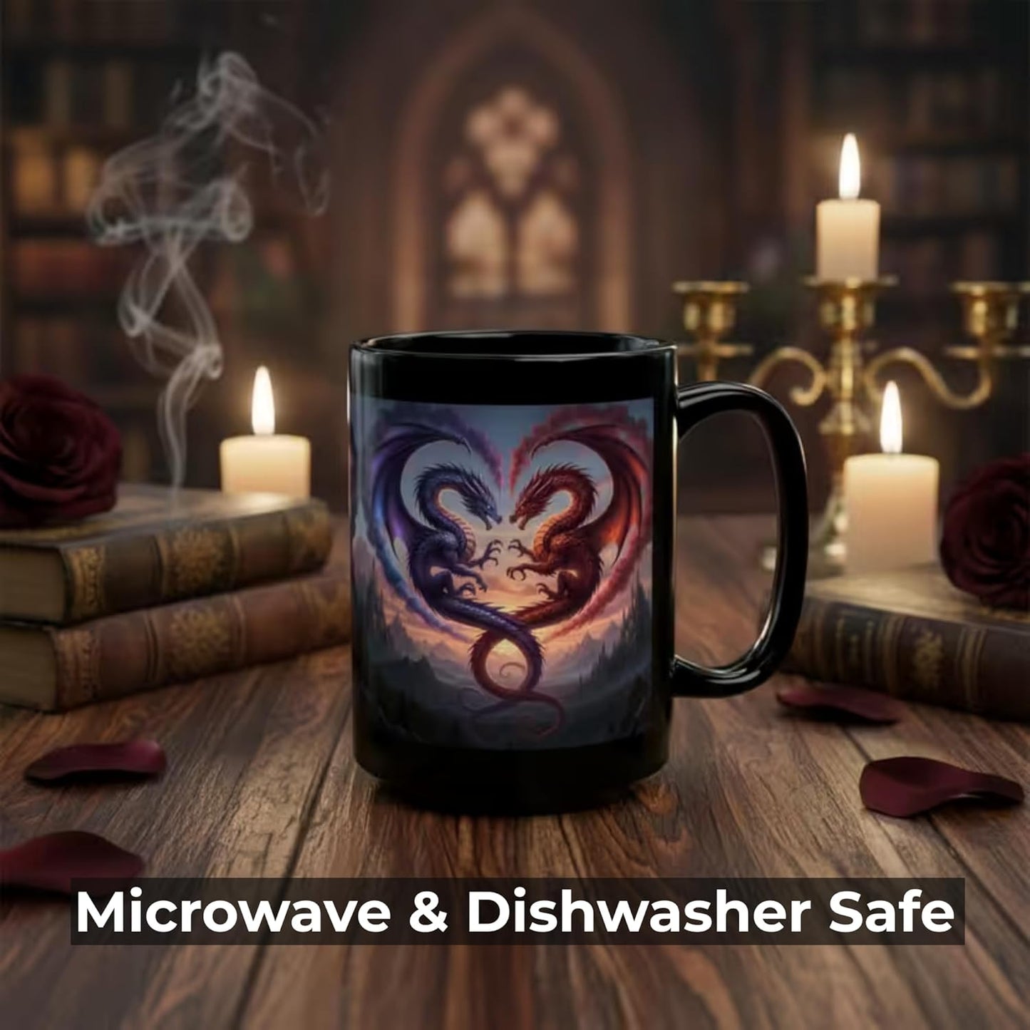 Dragon Couple Coffee Mug 15oz Romantic Fantasy Gift by Lair Gadgets Black Mug (15oz)