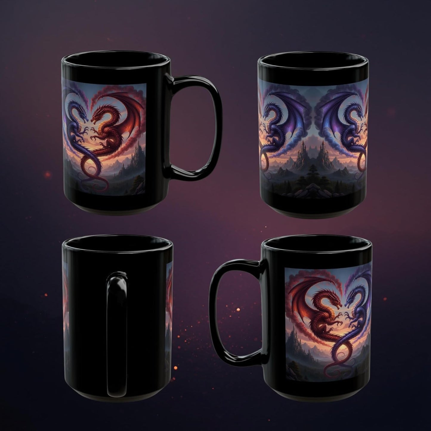 Dragon Couple Coffee Mug 15oz Romantic Fantasy Gift by Lair Gadgets Black Mug (15oz)