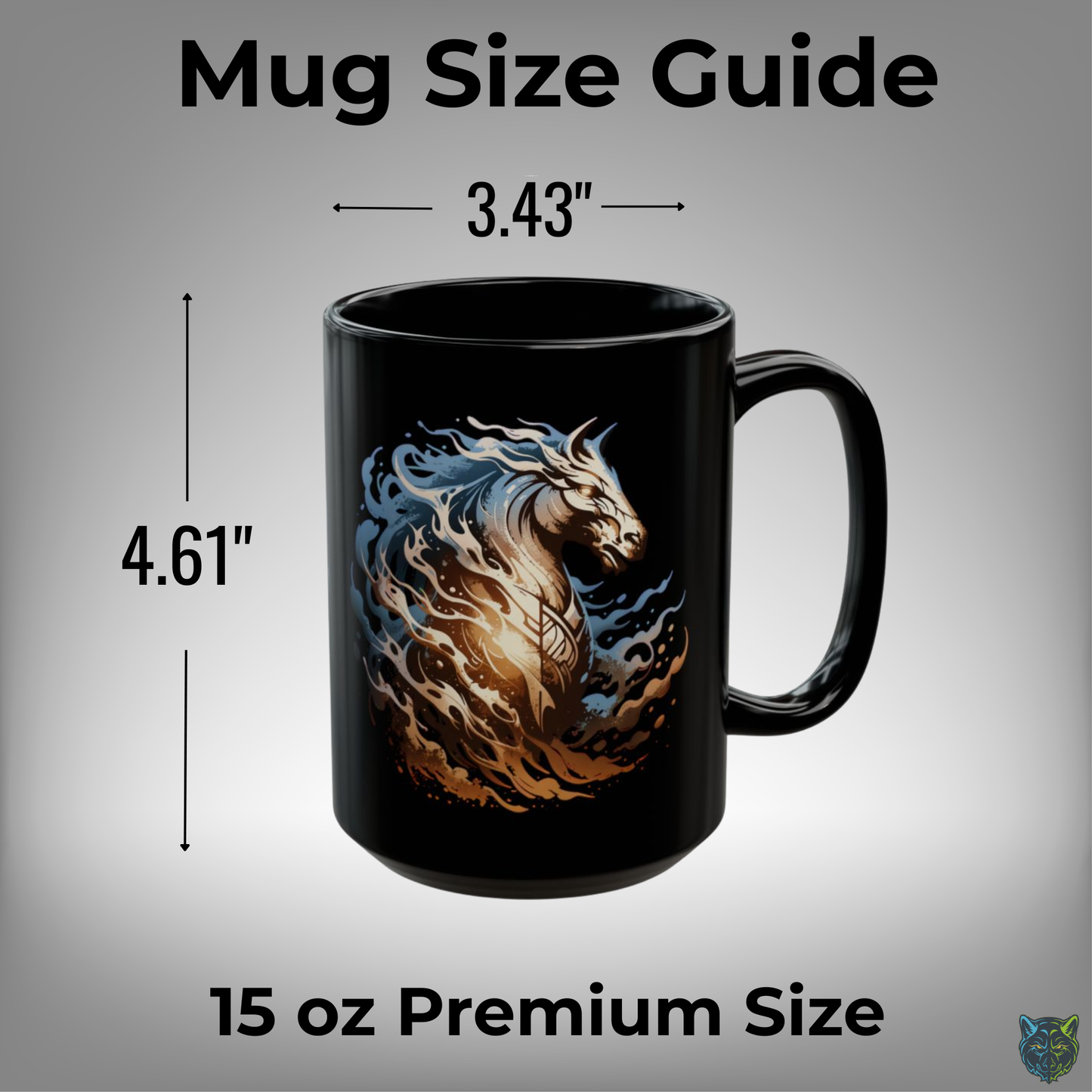 Horse Coffee Mug Flame Mane Design Black Ceramic 15oz Western Fantasy Gift by Lair Gadgets