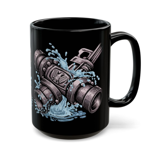Plumber Coffee Mug Industrial Pipe Wrench Water Splash Design Black Ceramic 15oz Work Gift by Lair Gadgets