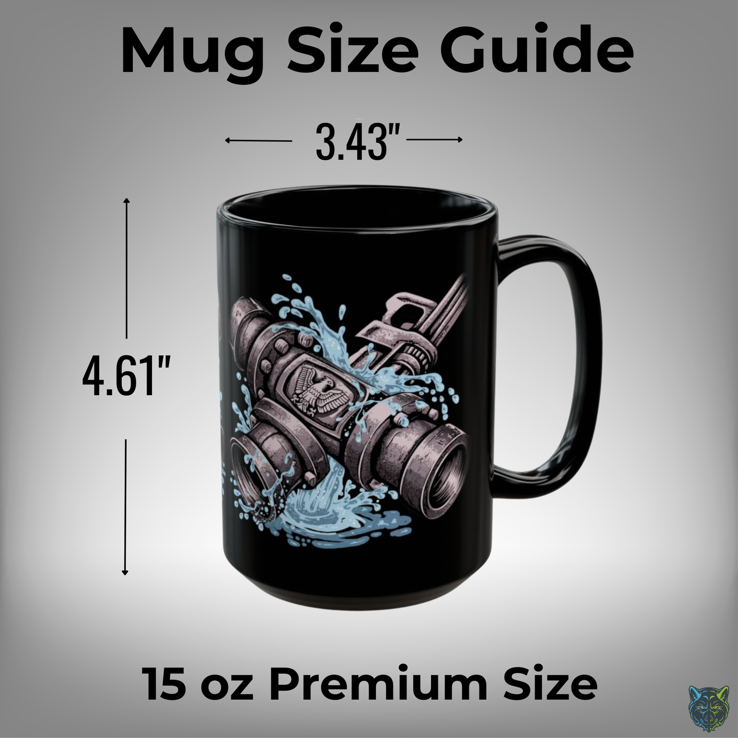 Plumber Coffee Mug Industrial Pipe Wrench Water Splash Design Black Ceramic 15oz Work Gift by Lair Gadgets