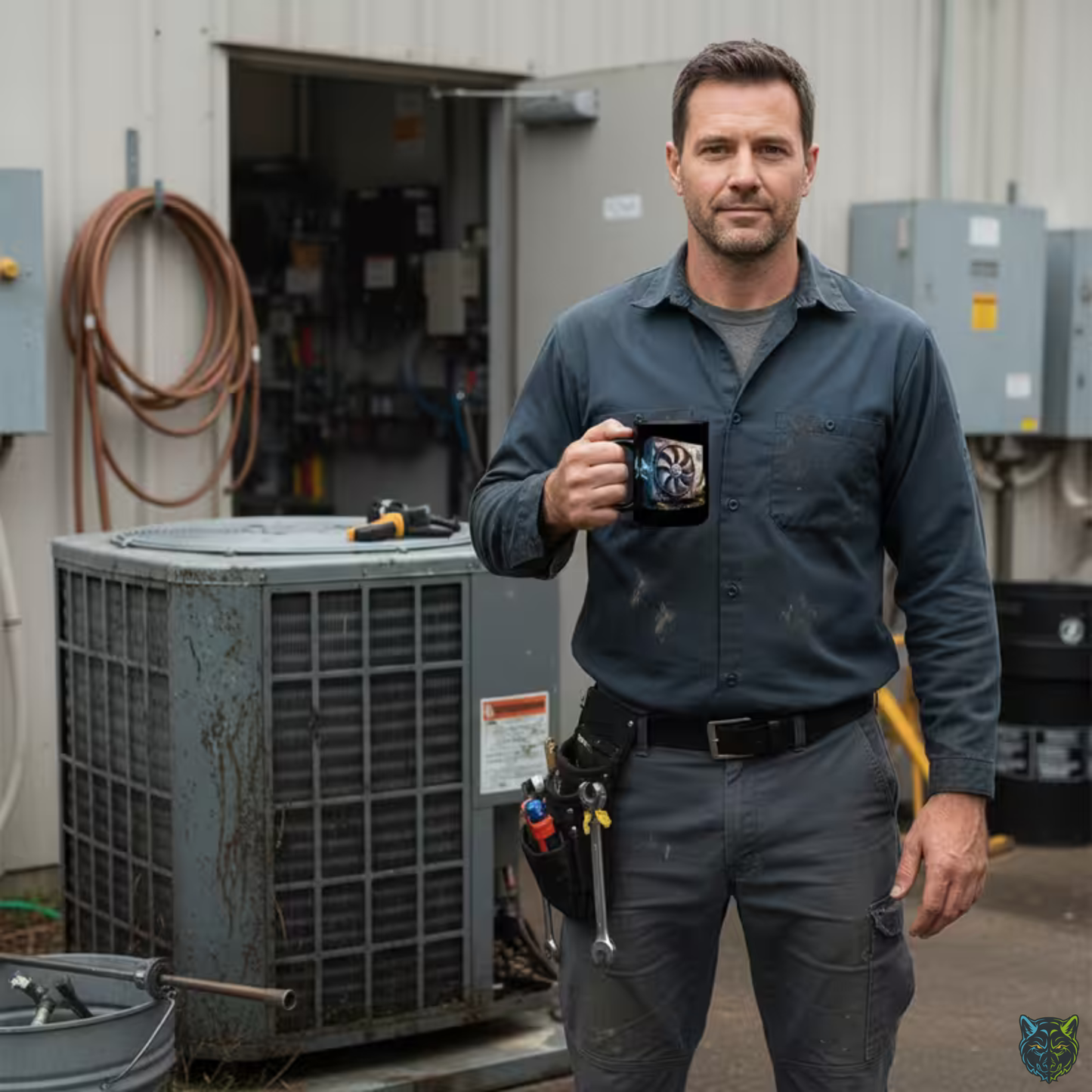 HVAC Technician Coffee Mug Air Conditioner Unit Fan Design Black Ceramic 15oz Heating Cooling Gift by Lair Gadgets