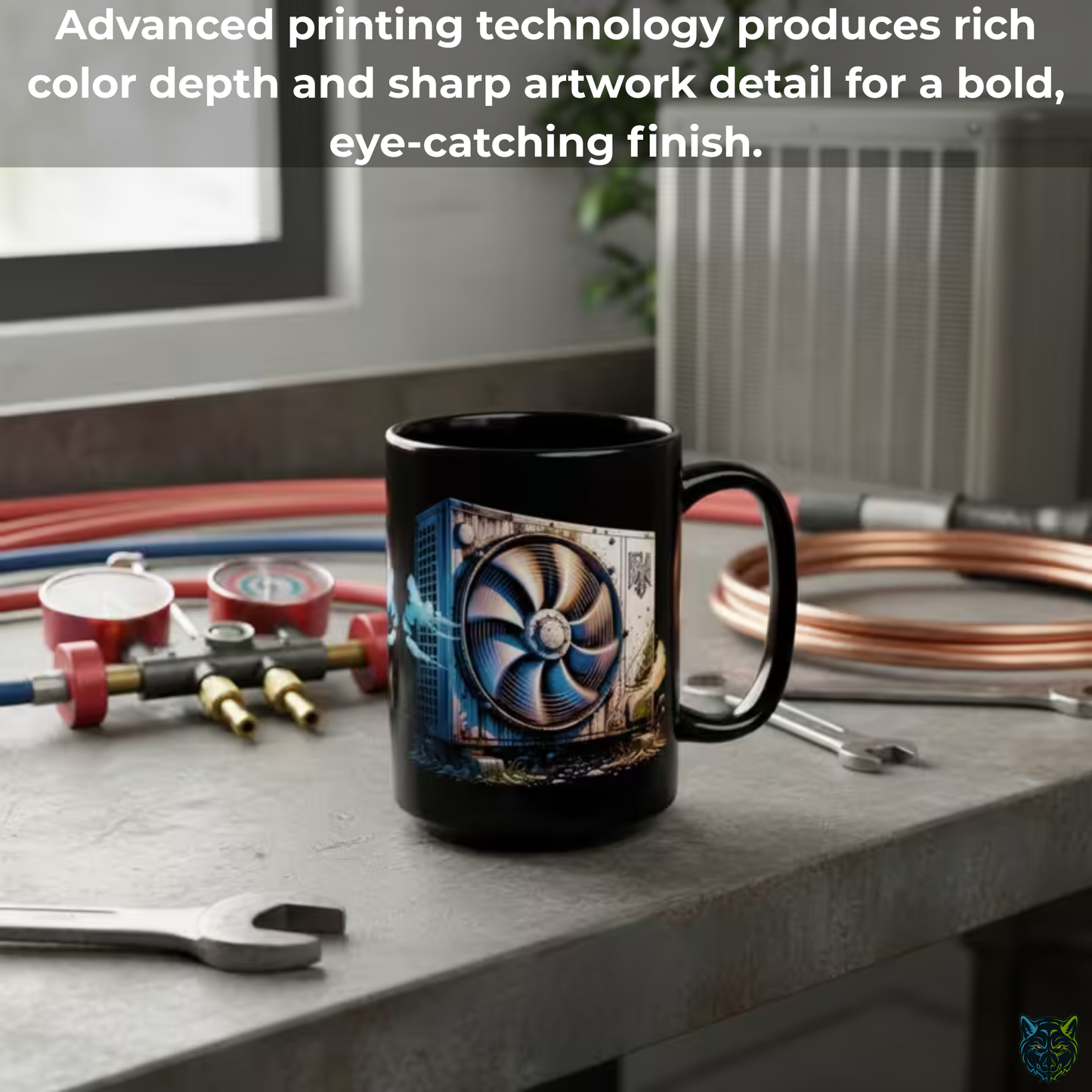 HVAC Technician Coffee Mug Air Conditioner Unit Fan Design Black Ceramic 15oz Heating Cooling Gift by Lair Gadgets