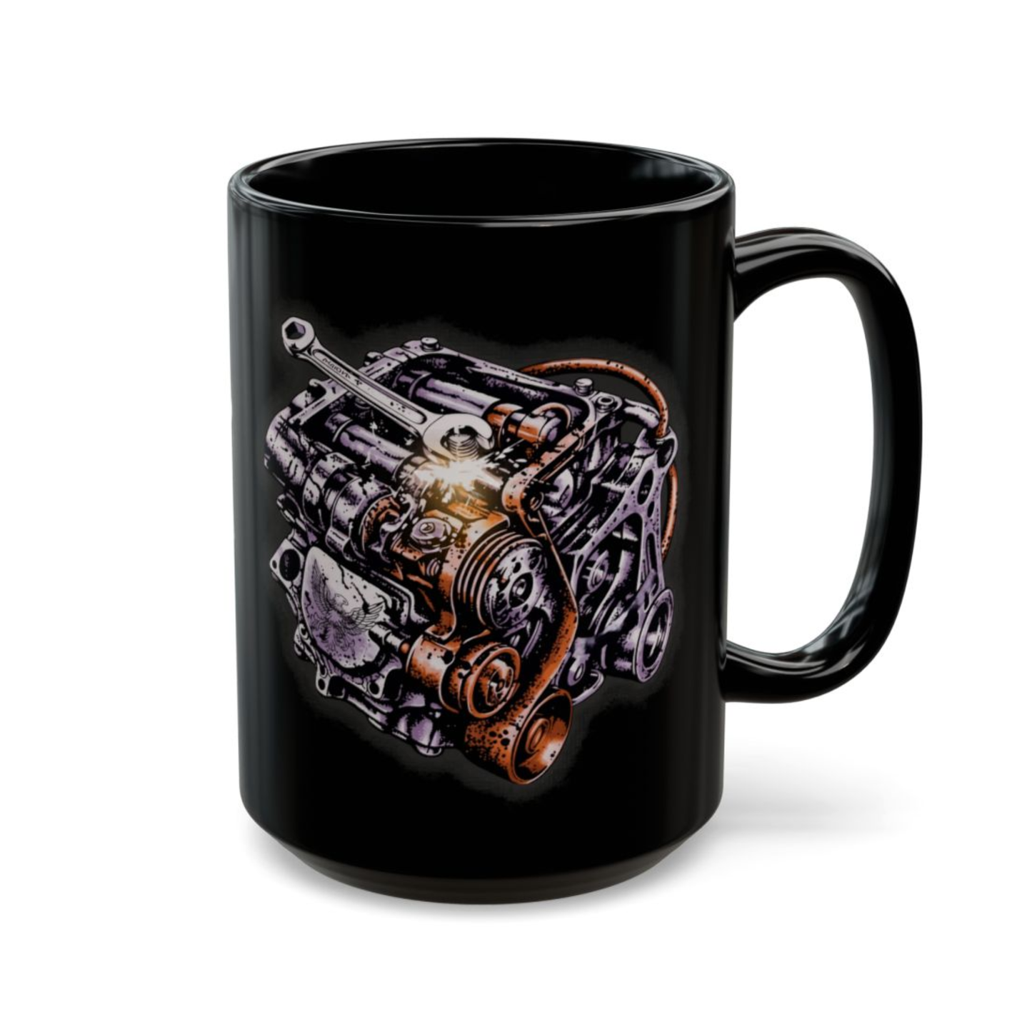 Mechanic Coffee Mug Engine Repair Wrench Spark Design Black Ceramic 15oz Auto Technician Gift by Lair Gadgets