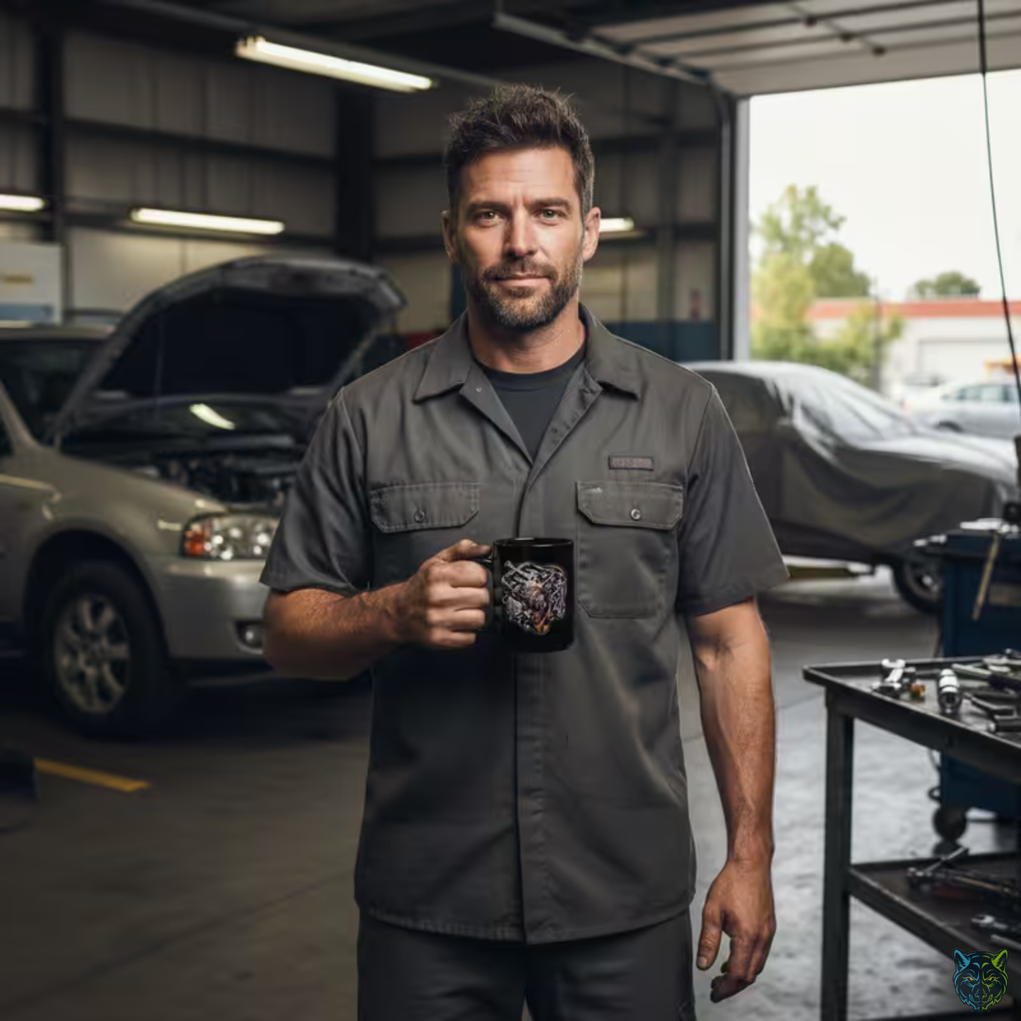 Mechanic Coffee Mug Engine Repair Wrench Spark Design Black Ceramic 15oz Auto Technician Gift by Lair Gadgets