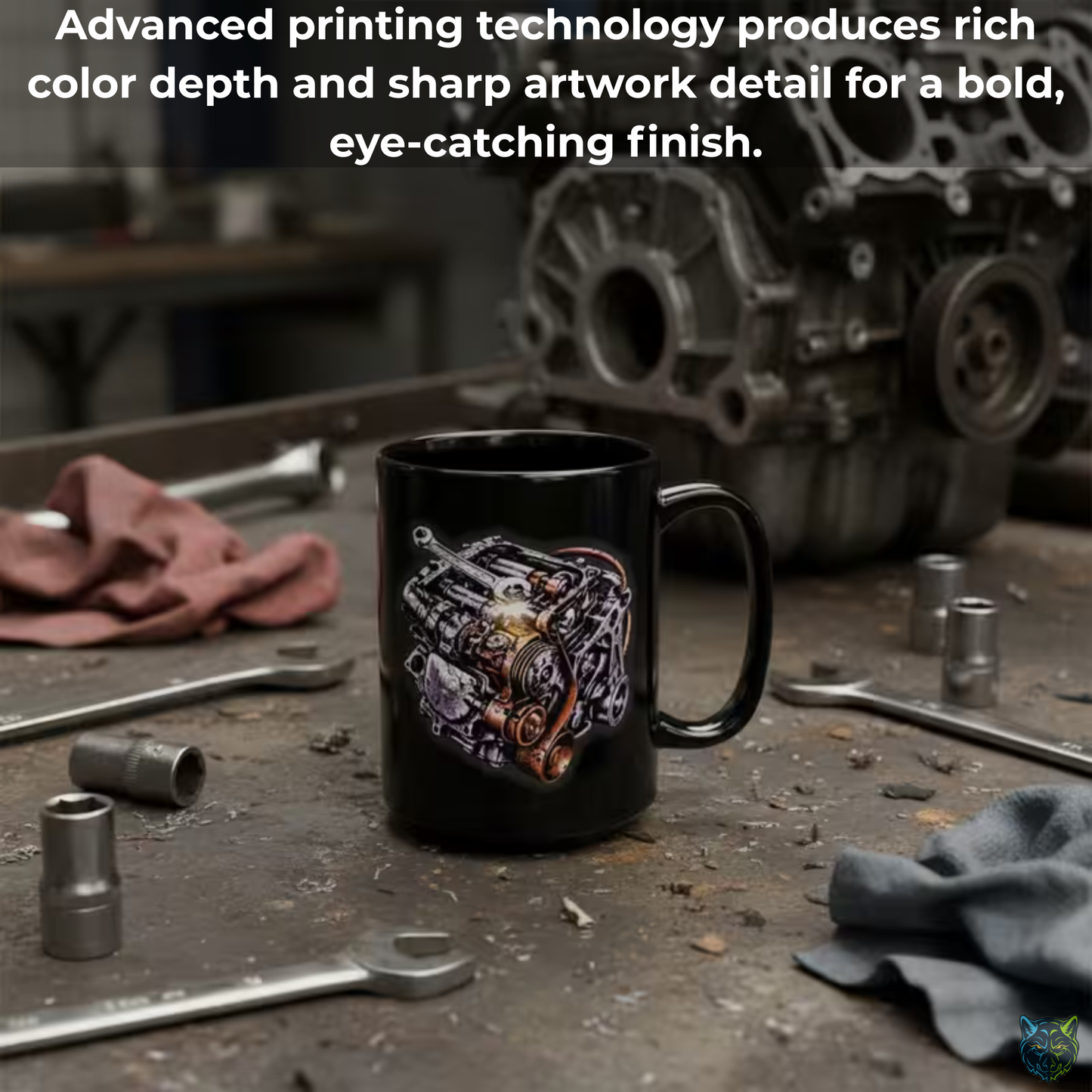 Mechanic Coffee Mug Engine Repair Wrench Spark Design Black Ceramic 15oz Auto Technician Gift by Lair Gadgets