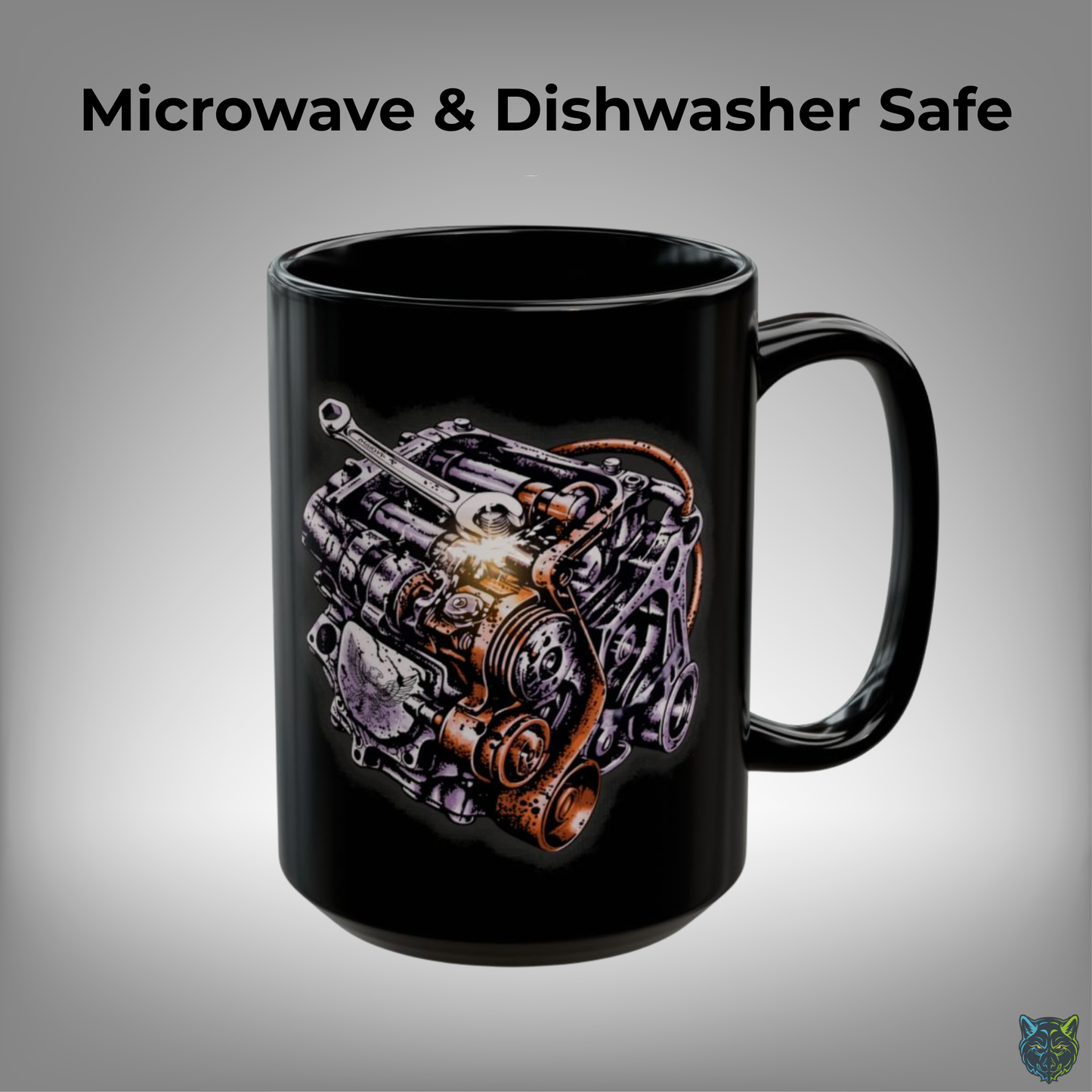Mechanic Coffee Mug Engine Repair Wrench Spark Design Black Ceramic 15oz Auto Technician Gift by Lair Gadgets