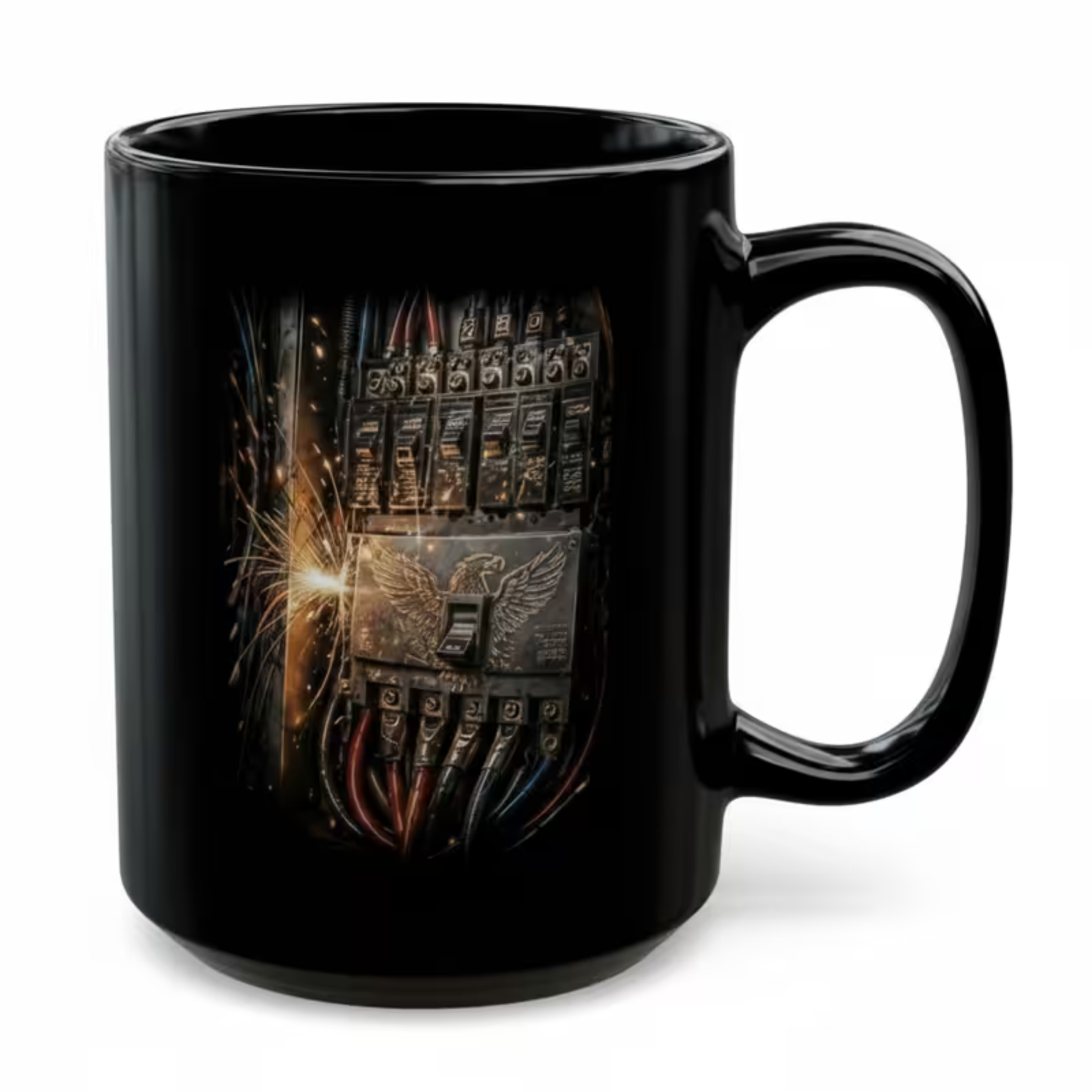 Electrician Coffee Mug Breaker Panel Wiring Spark Design Black Ceramic 15oz Electrical Worker Gift by Lair Gadgets