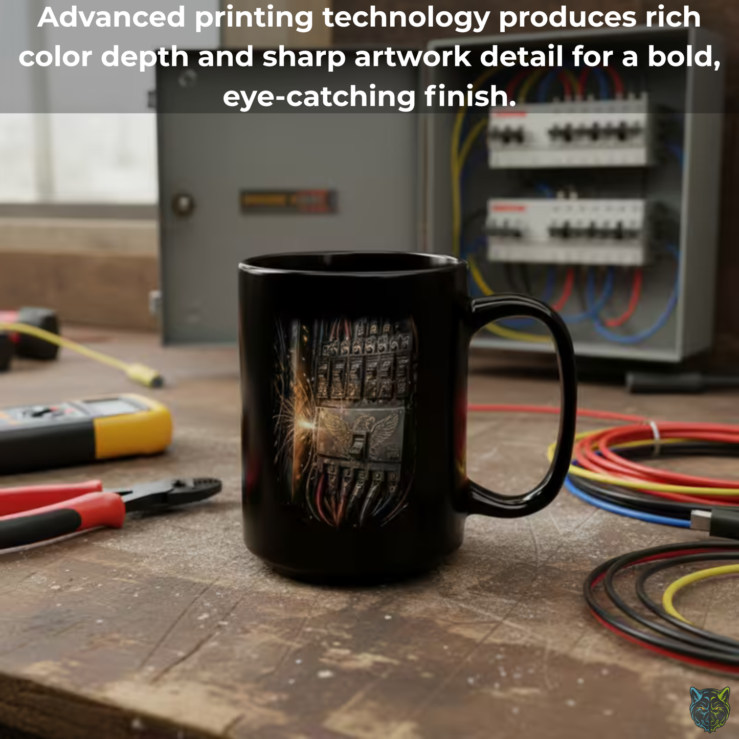 Electrician Coffee Mug Breaker Panel Wiring Spark Design Black Ceramic 15oz Electrical Worker Gift by Lair Gadgets