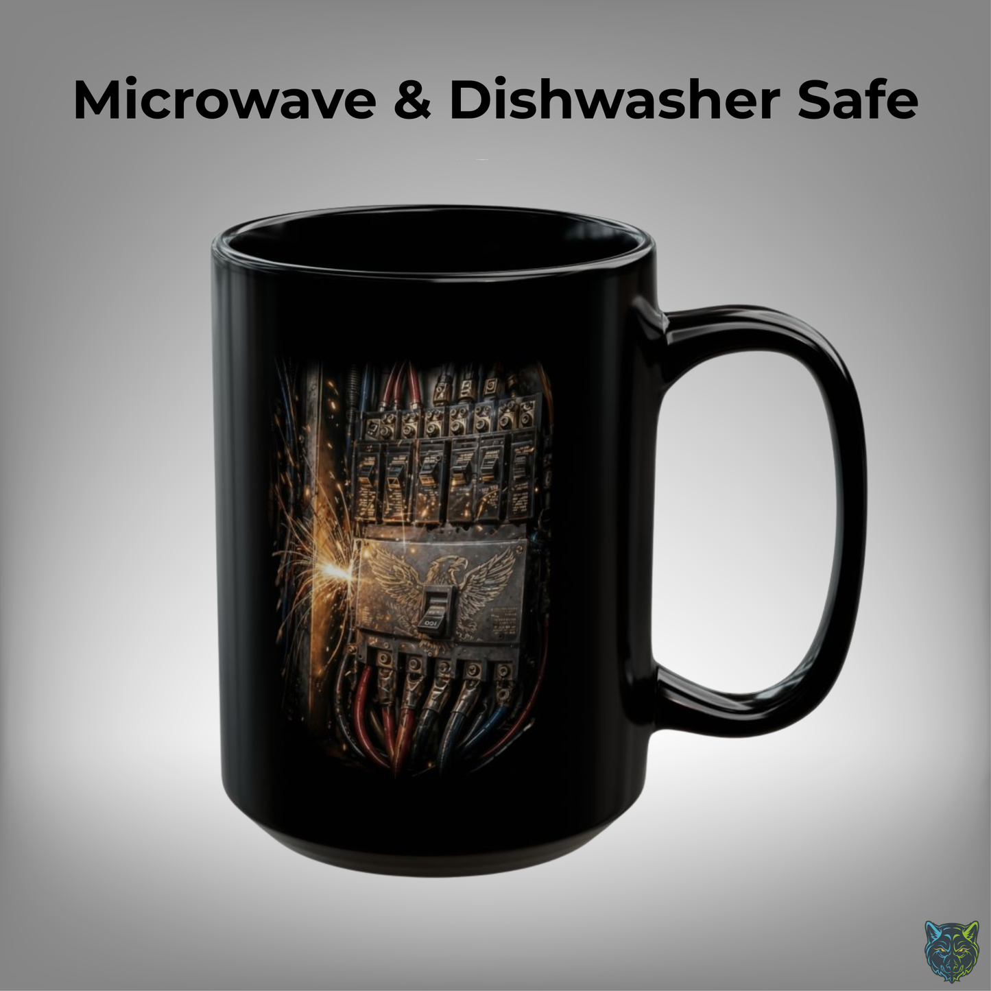 Electrician Coffee Mug Breaker Panel Wiring Spark Design Black Ceramic 15oz Electrical Worker Gift by Lair Gadgets