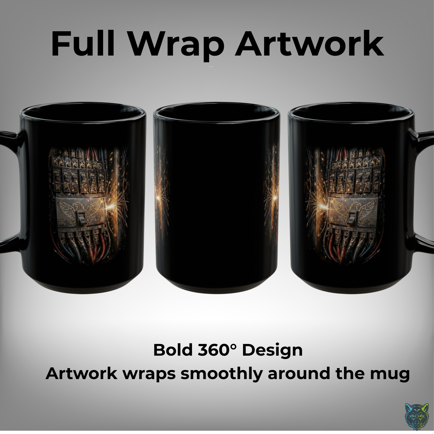 Electrician Coffee Mug Breaker Panel Wiring Spark Design Black Ceramic 15oz Electrical Worker Gift by Lair Gadgets