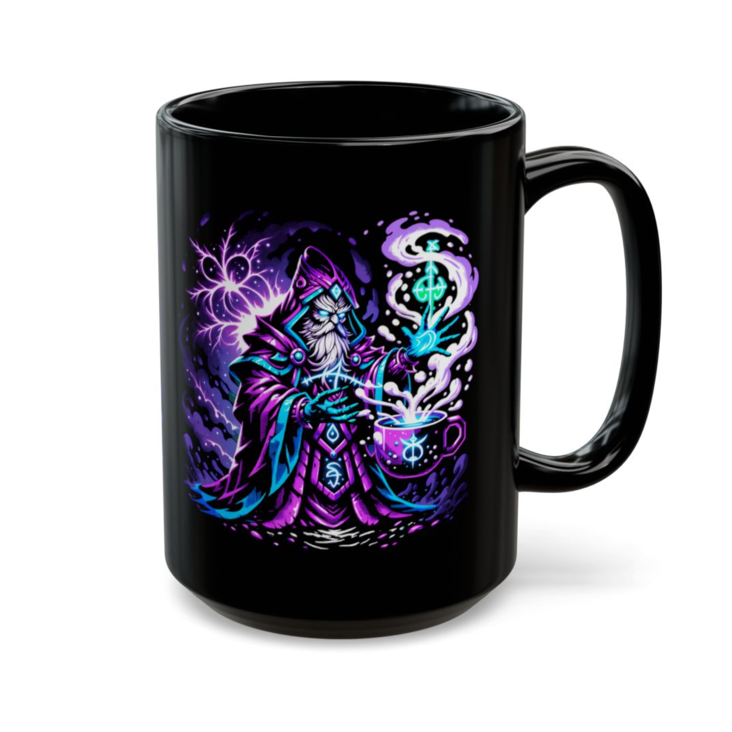 Wizard Coffee Mug Magic Spellcaster Design Black Ceramic 15oz Fantasy Gift by Lair Gadgets