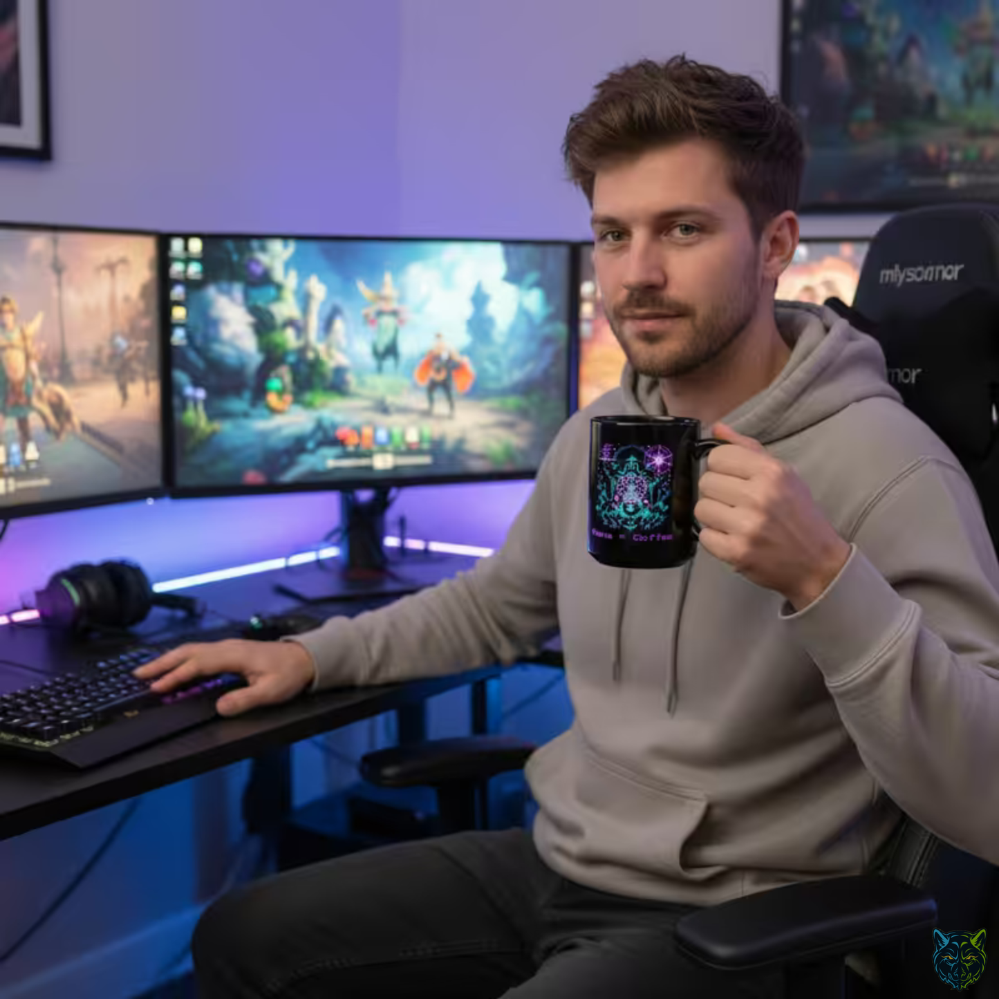 Gamer Coffee Mug Mana Equals Coffee Wizard Design Black Ceramic 15oz Fantasy Gaming Gift by Lair Gadgets