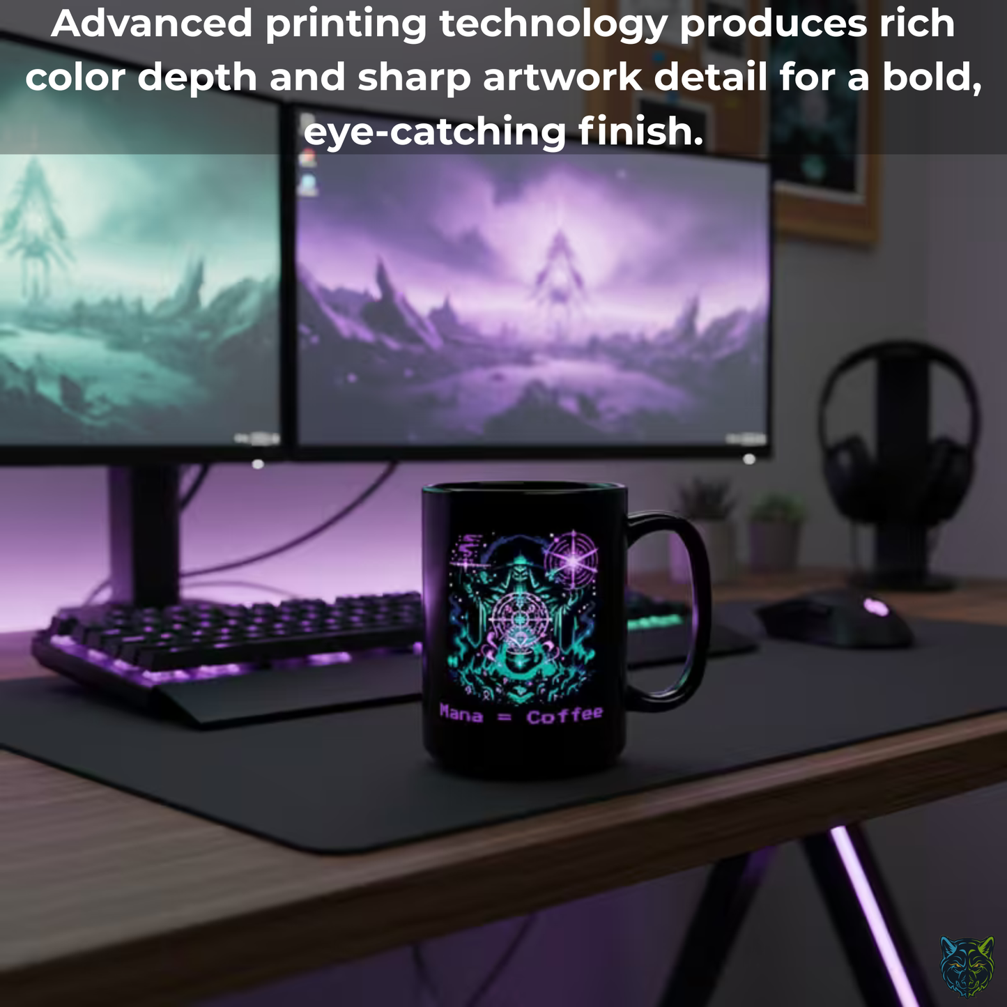 Gamer Coffee Mug Mana Equals Coffee Wizard Design Black Ceramic 15oz Fantasy Gaming Gift by Lair Gadgets